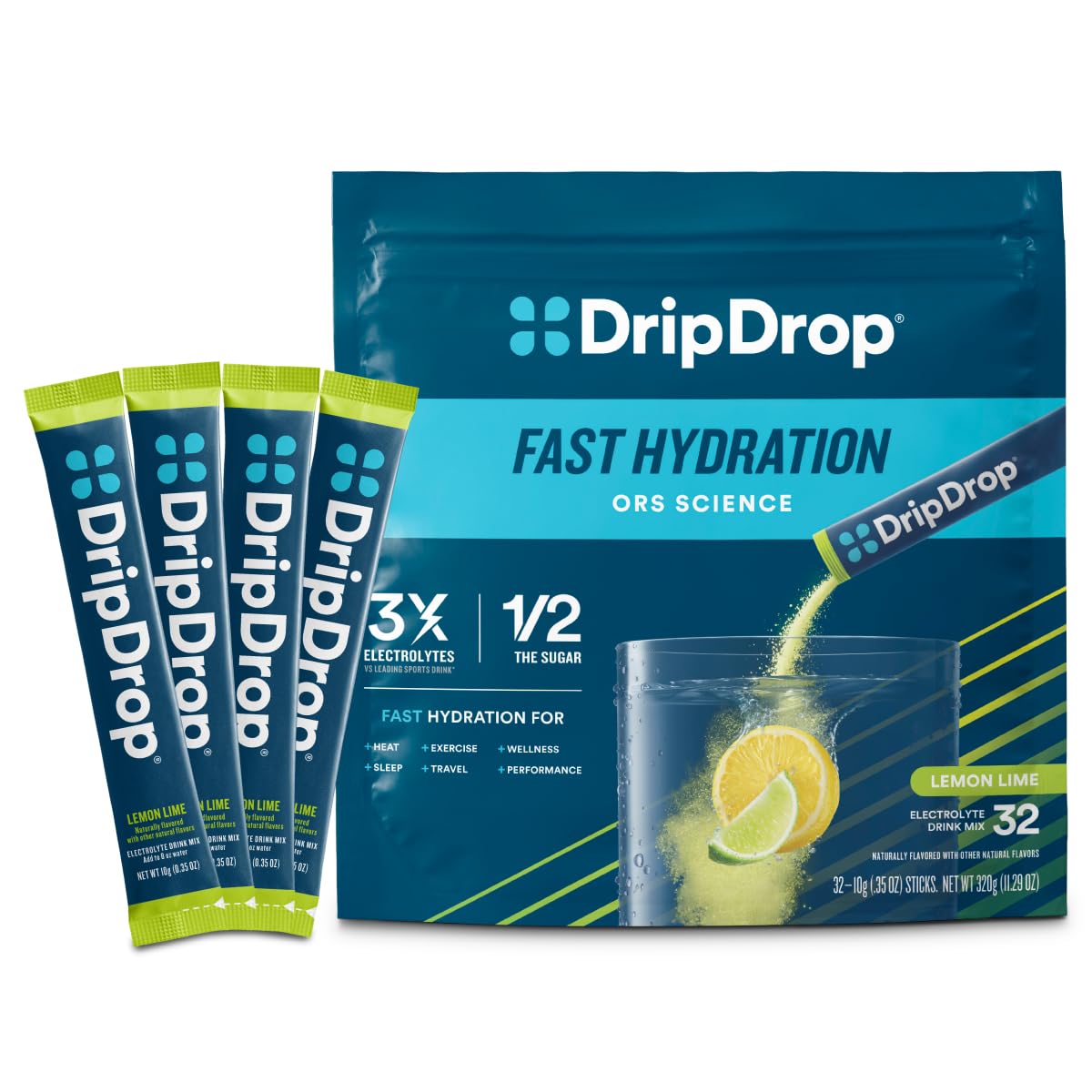 DripDrop citron-lime, sachets d'hydratation à emporter.