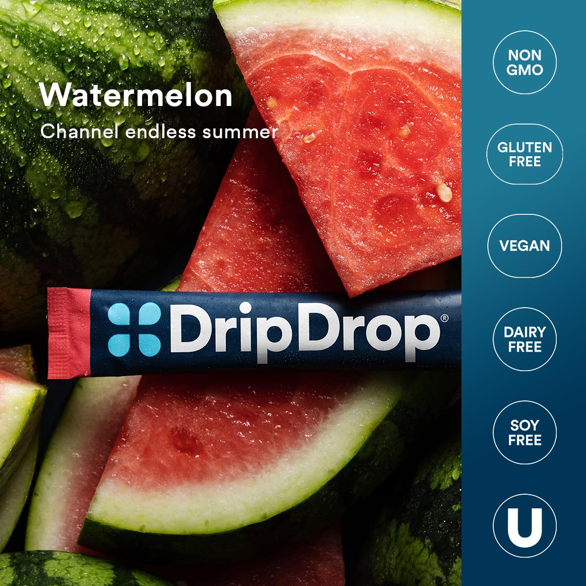 DripDrop Pastèque – contient potassium, magnésium, zinc et vitamine C.