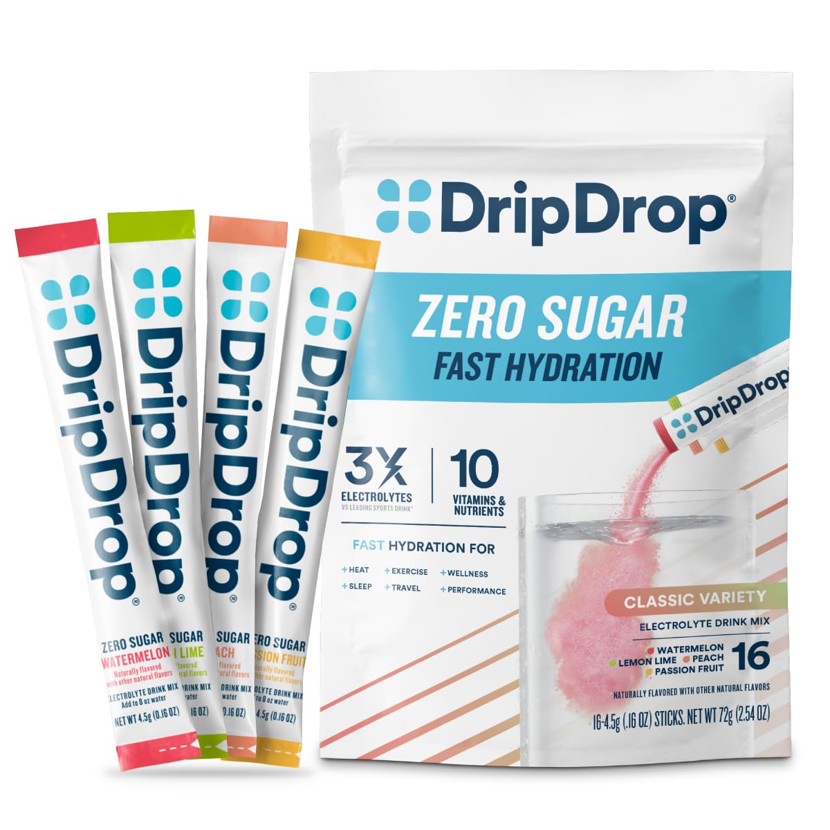 DripDrop sachets sans sucre citron vert et citron jaune pour hydratation rapide après l'effort