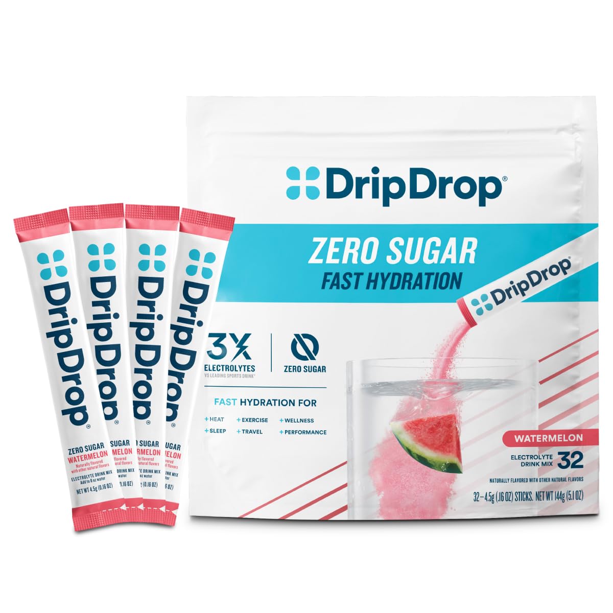DripDrop sachet pasteque, hydratation rapide en déplacement