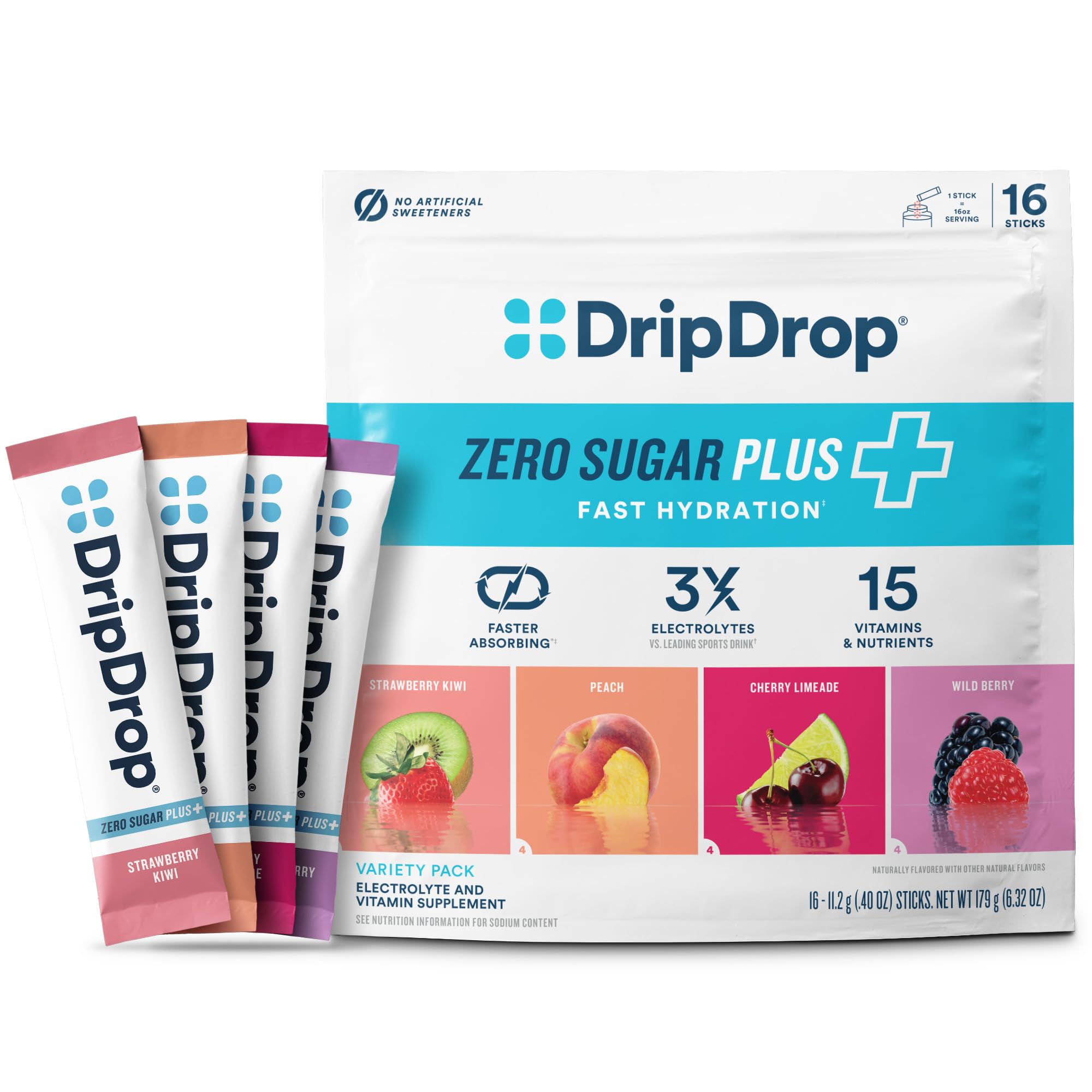 DripDrop Zero Sugar Plus, sachet Fraise Kiwi, hydratation rapide sans sucre