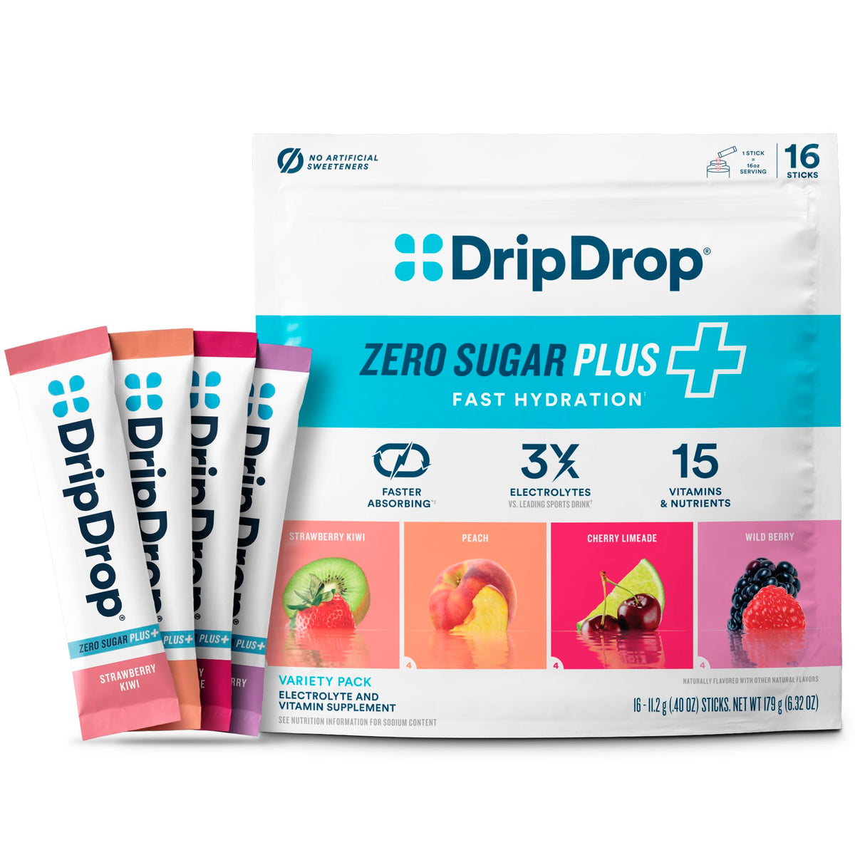 DripDrop Zero Sugar Plus, sachet Fraise Kiwi, hydratation rapide sans sucre