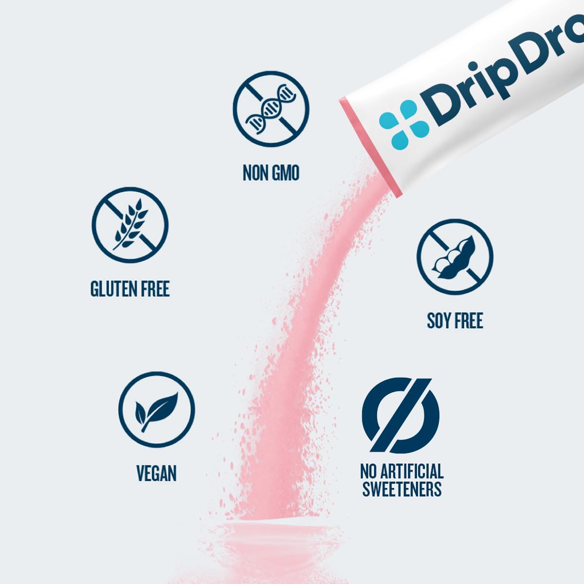 DripDrop Zero Sugar Plus, gros plan saveur baie sauvage, hydratation agréable.