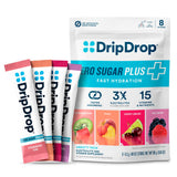 DripDrop Zero Sugar Plus – assortiment de saveurs pour hydratation pratique.