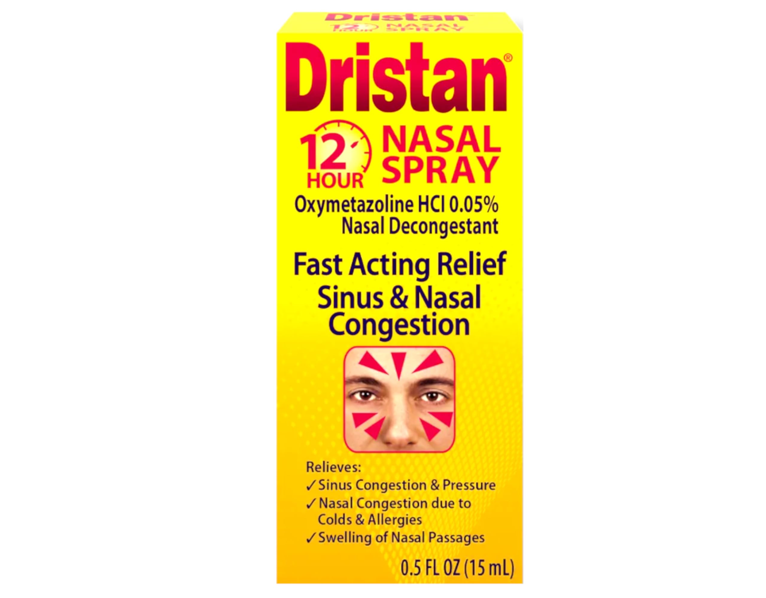 Bouteille Dristan nasale avec embout pour utilisation rapide.
