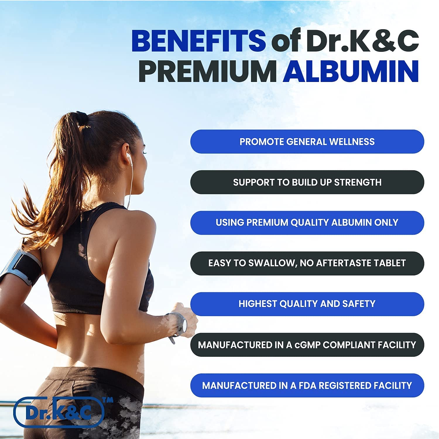 Dr.K&C Premium Albumin – emballage et étiquette clair pour le consommateur.