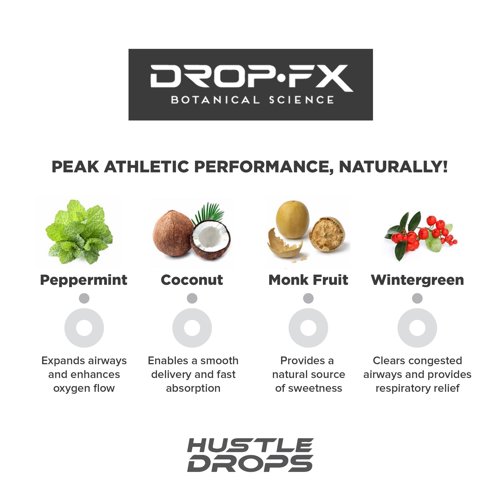 DROP FX Hustle Drops – monkfruit apporte douceur naturelle sans édulcorants artificiels.