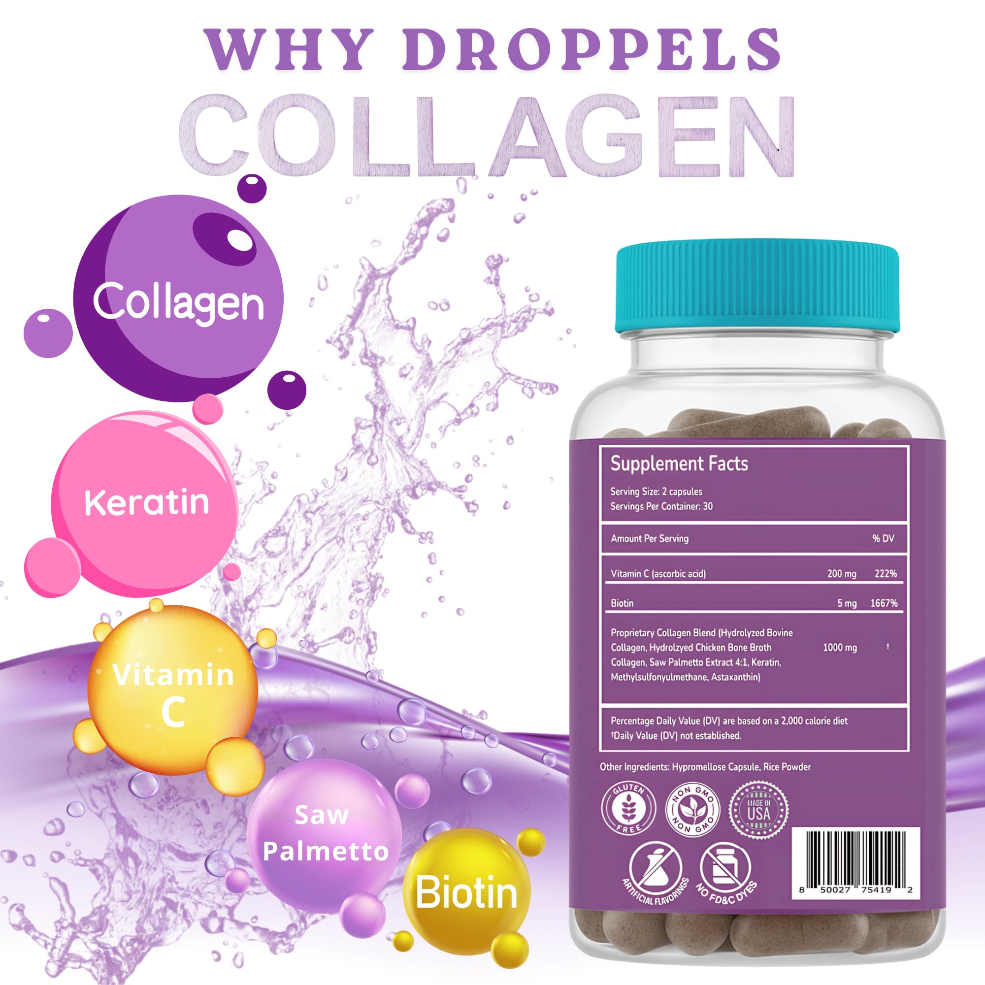 Emballage Droppels: flacon pratique sans additifs artificiels.