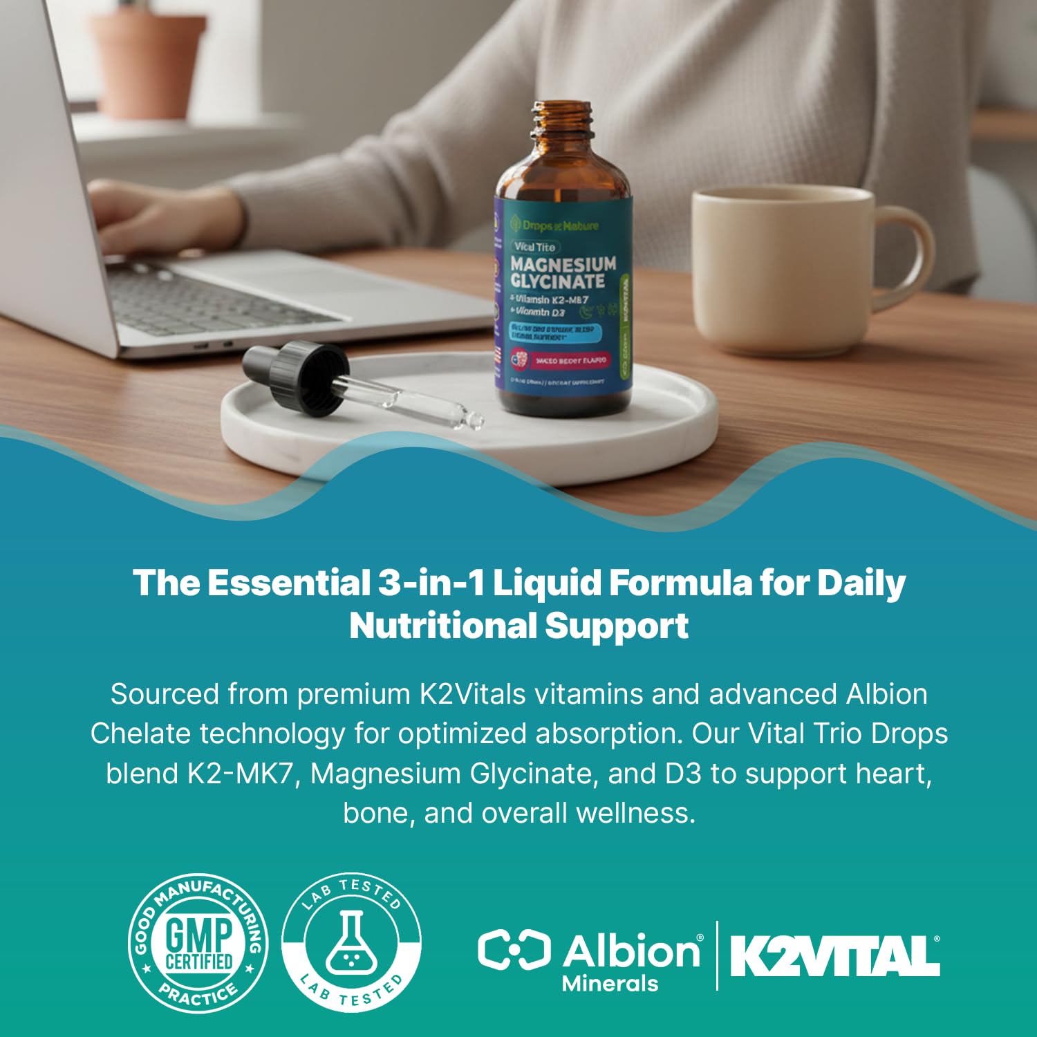 Utilisation familiale Drops Of Nature, dosage adaptable au quotidien.
