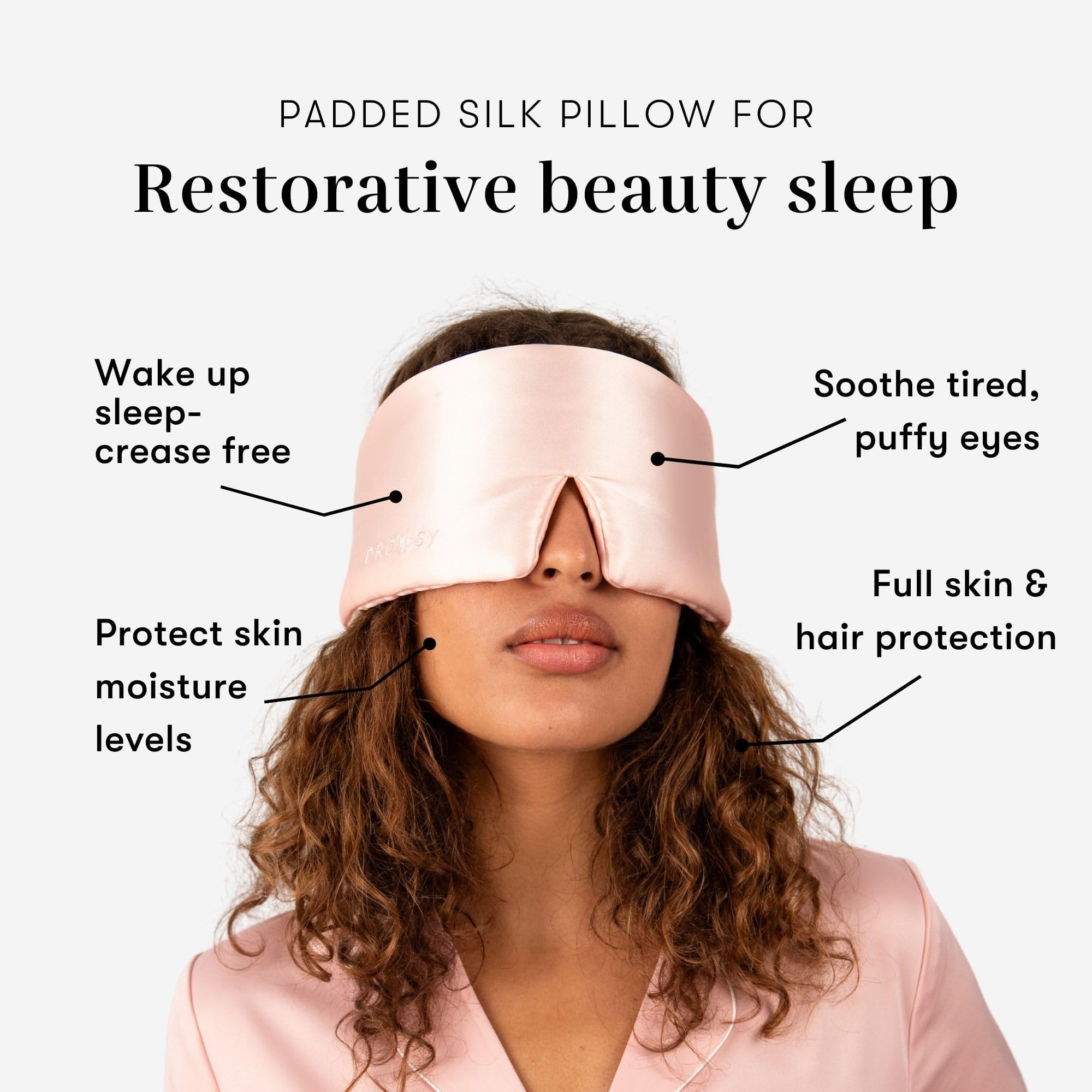 Masque Drowsy – blocage lumière intégré, rose crépuscule, pour une obscurité totale.