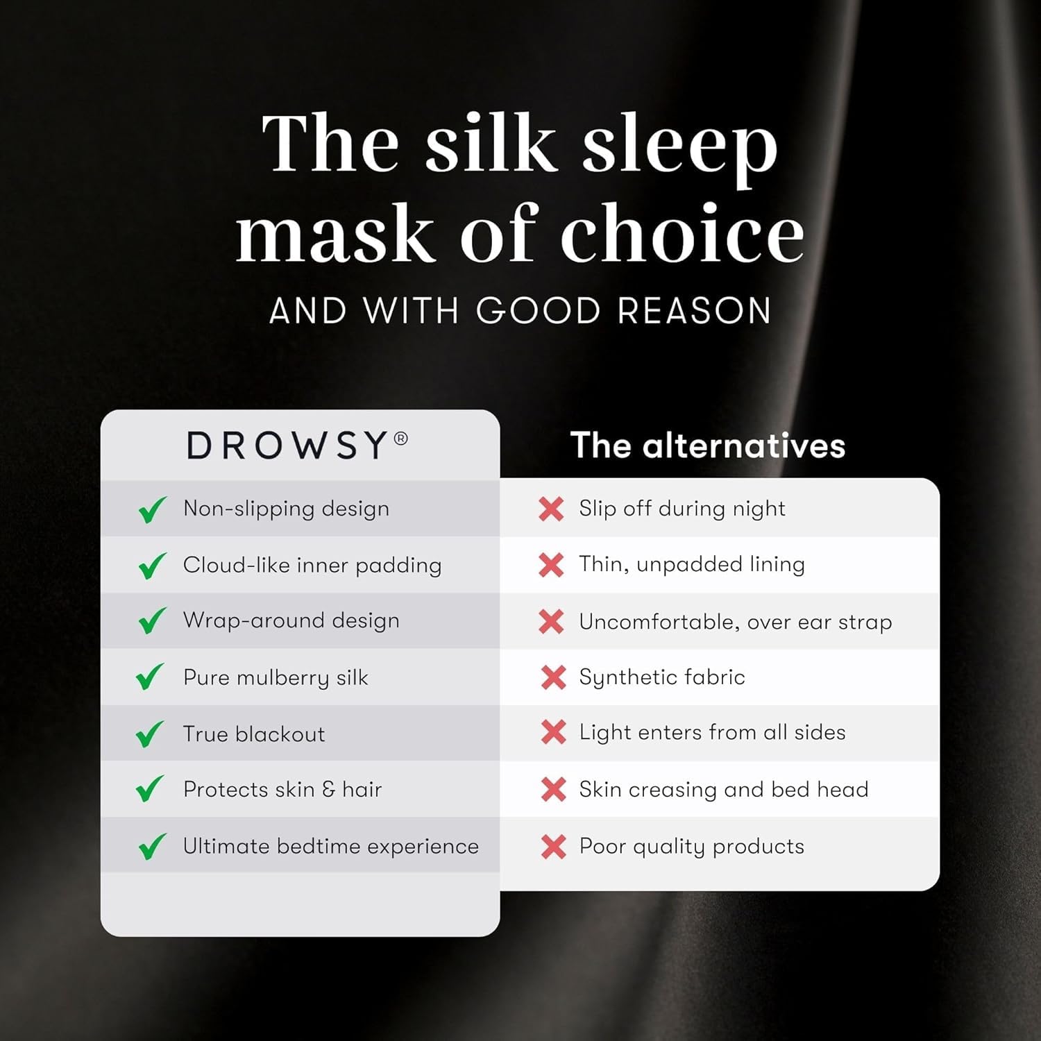 Masque Drowsy protège peau et cheveux grâce à sa soie lisse