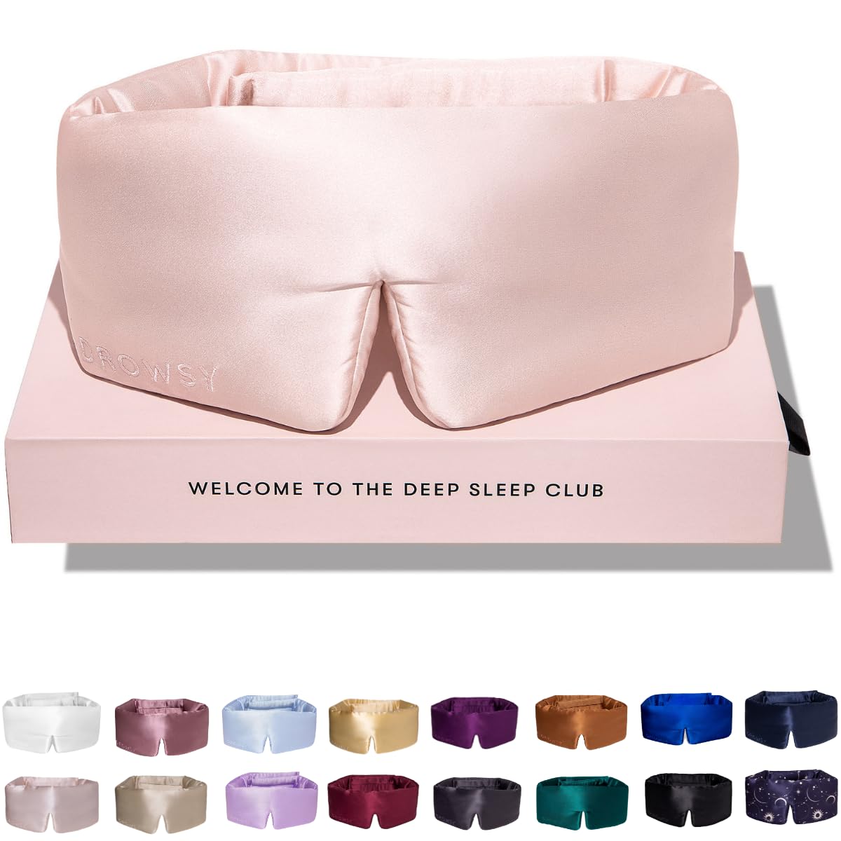 Masque Drowsy en soie 22 mommes, rose crépuscule enveloppant les yeux pour un sommeil profond.