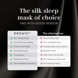 Drowsy masque en soie avec liner noir intégré pour obscurité durable.