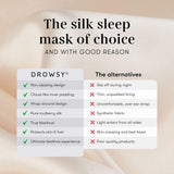 Drowsy masque en soie or-poussiereux anti-lumiere — obscurité totale pour sommeil profond.