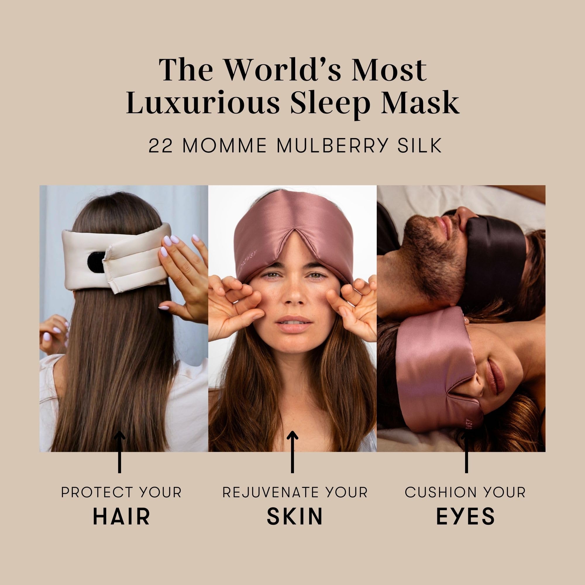 Drowsy masque en soie or-poussiereux coutures fines — qualité et durabilité.