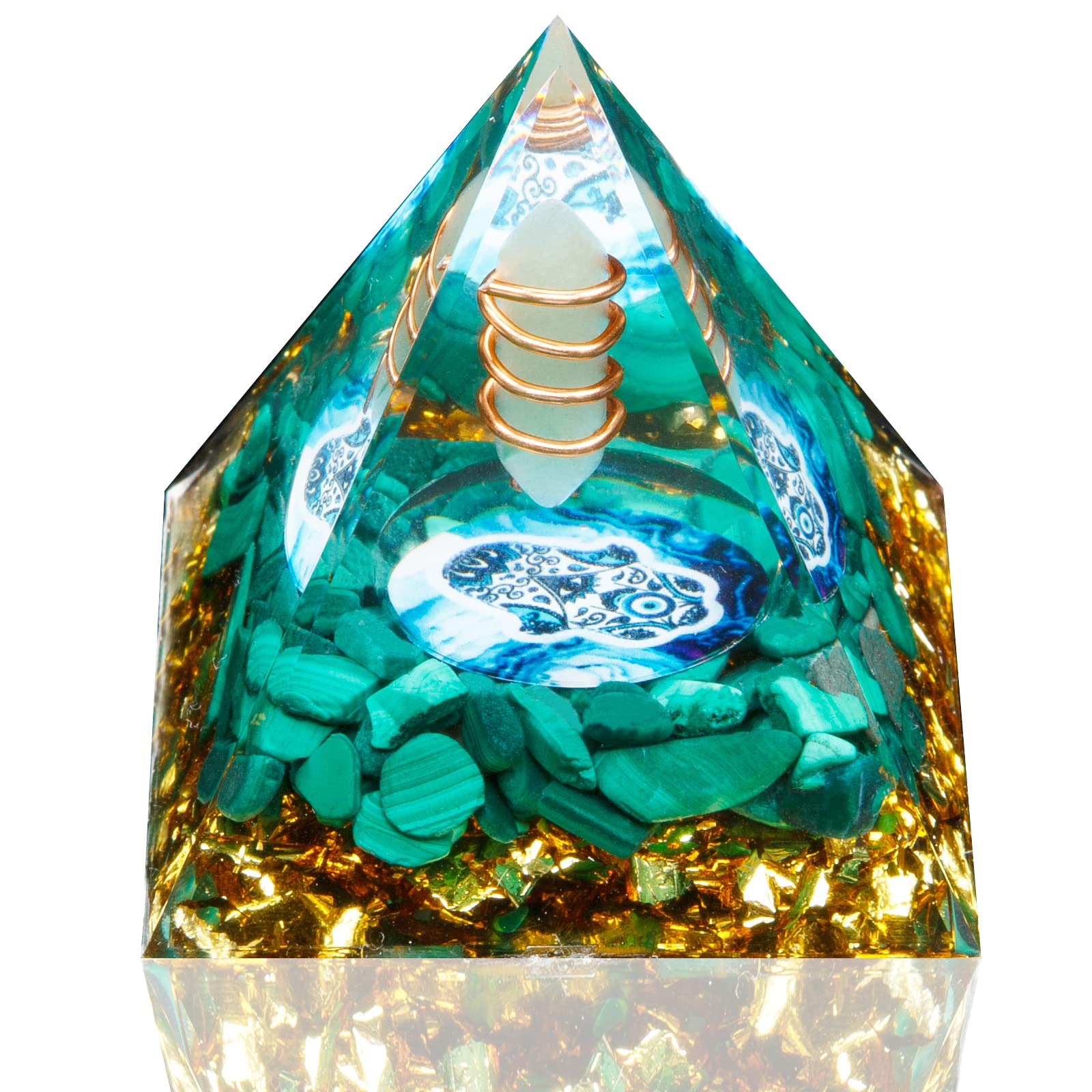 Pyramide Orgone DRTMLY petit en cuivre et aventurine verte, ambiance énergique potentielle