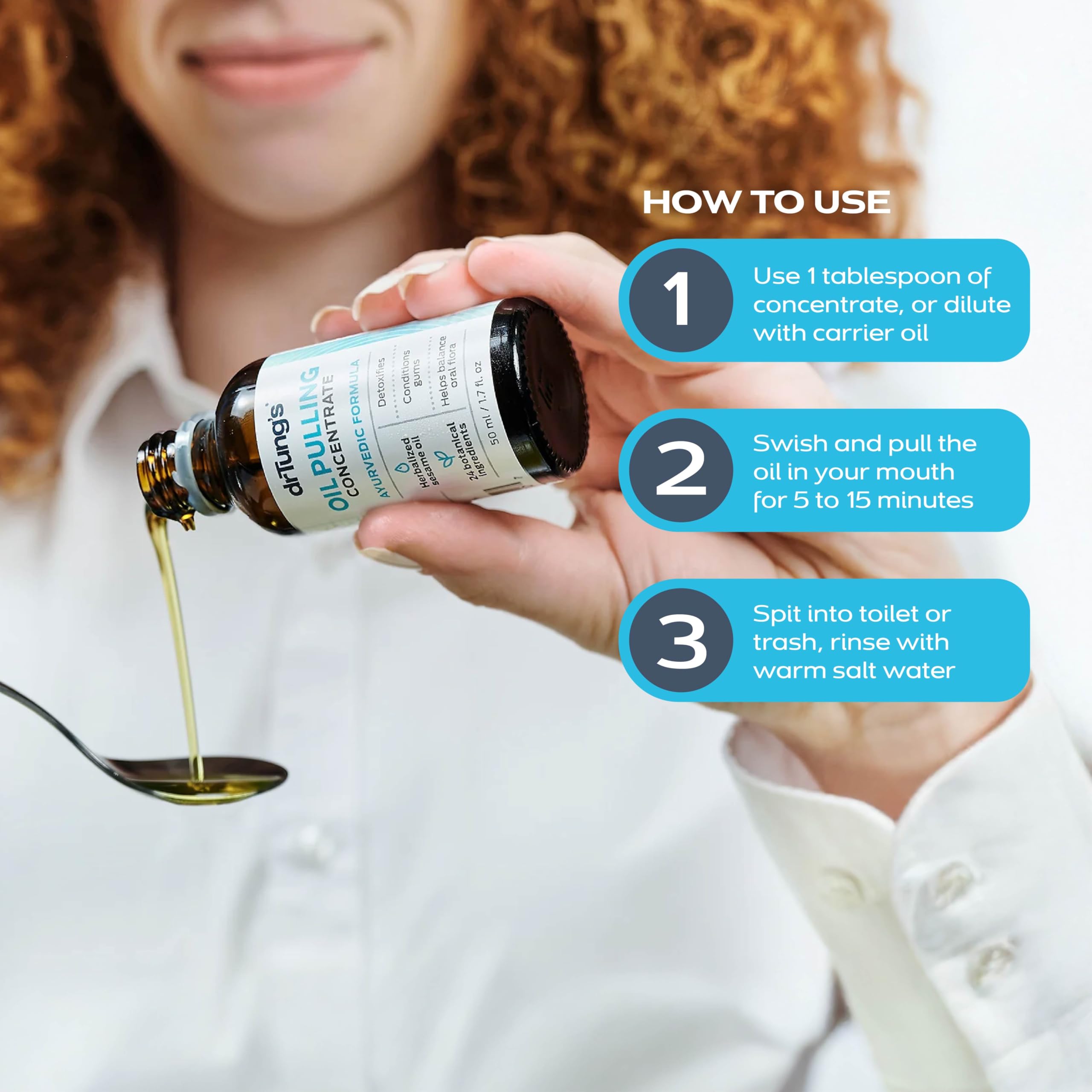 DrTung's emballage élégant, concentré pratique et efficace pour l'hygiène orale.
