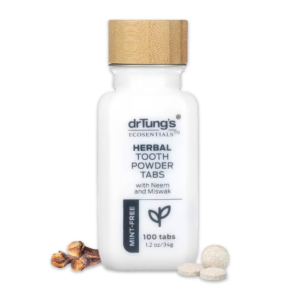 drTung's tablettes dentifrice à base de plantes, emballage pratique pour voyage et usage quotidien.
