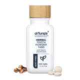 drTung's tablettes dentifrice à base de plantes, emballage pratique pour voyage et usage quotidien.