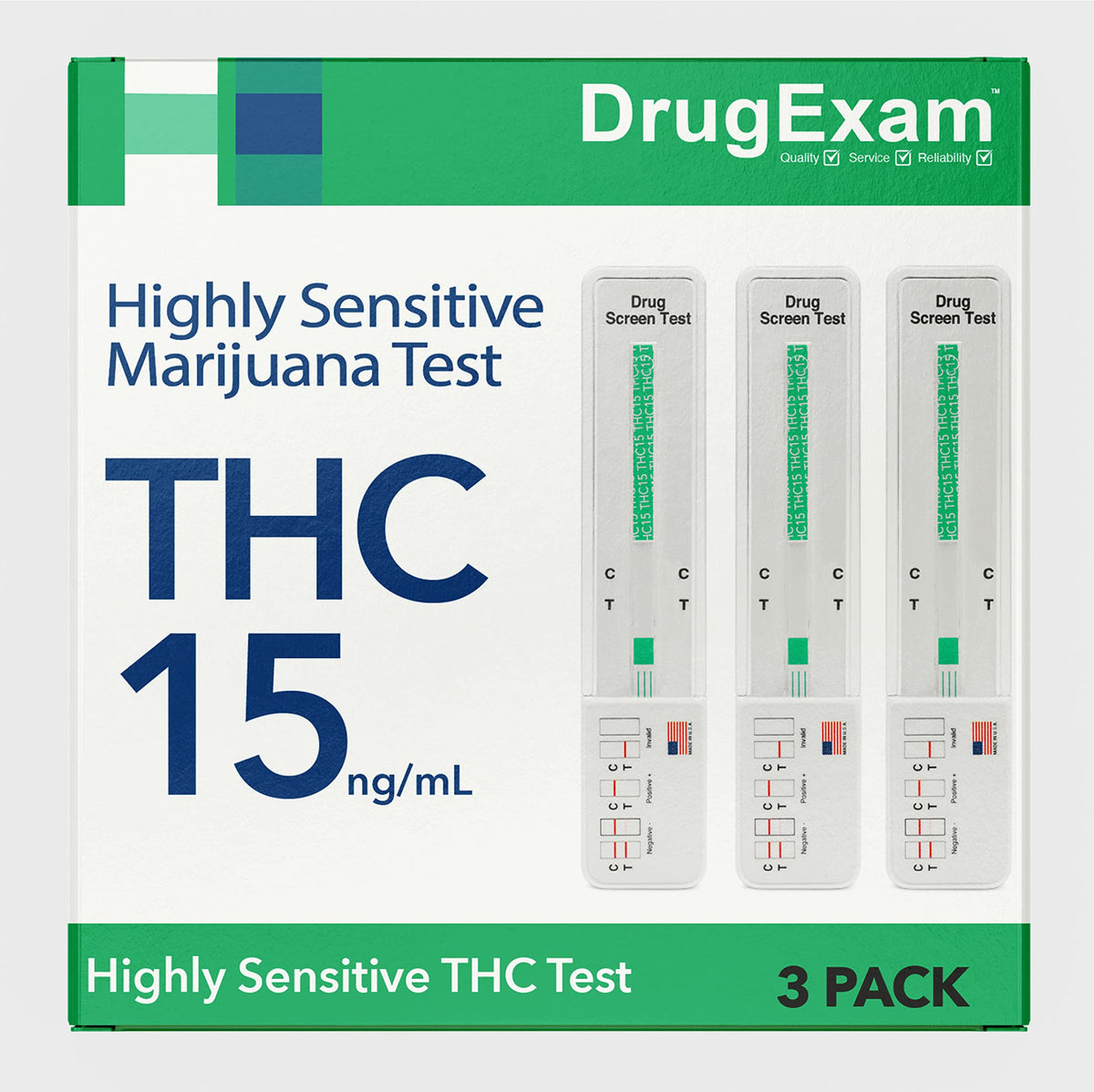 DrugExam test-kit THC 15 ng/mL dans son emballage pratique.