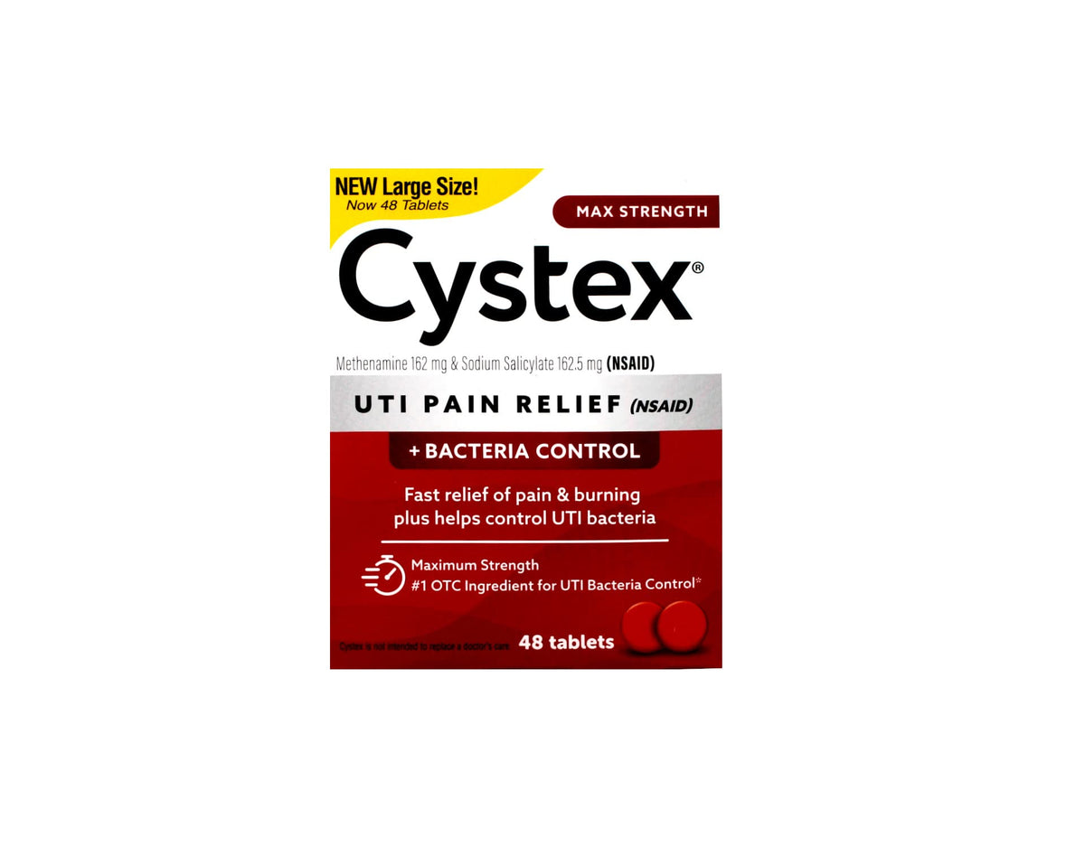 Cystex Plus comprimés dans leur bouteille, potentiellement utiles pour atténuer l'inconfort urinaire.
