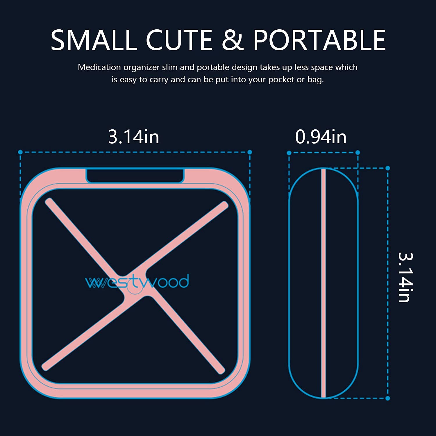 Dtouayz pochette-pilules portable rose: légère et facile à glisser dans le sac.