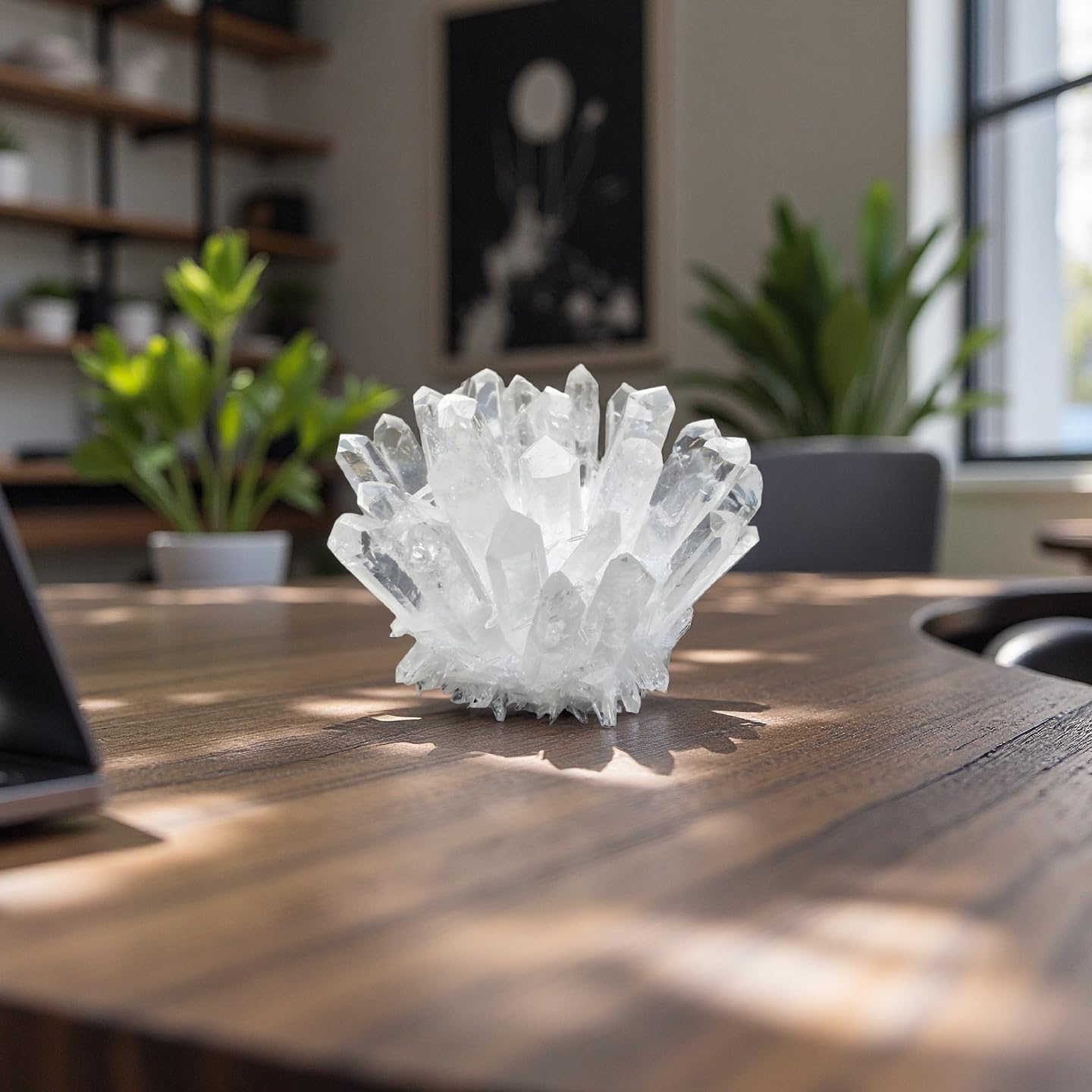 Groupe quartz DUKIZA avec branches cristallines, décor naturel et visuel saisissant.