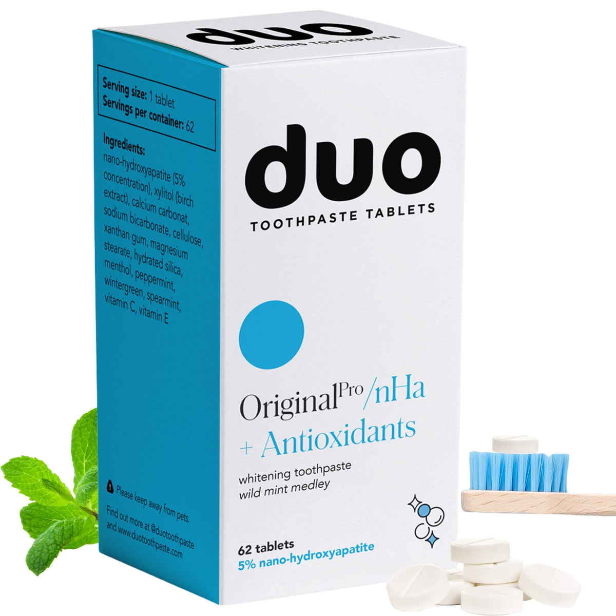 Duo tablettes dentaires nHa dans bouteille en verre, brillance naturelle possible au quotidien