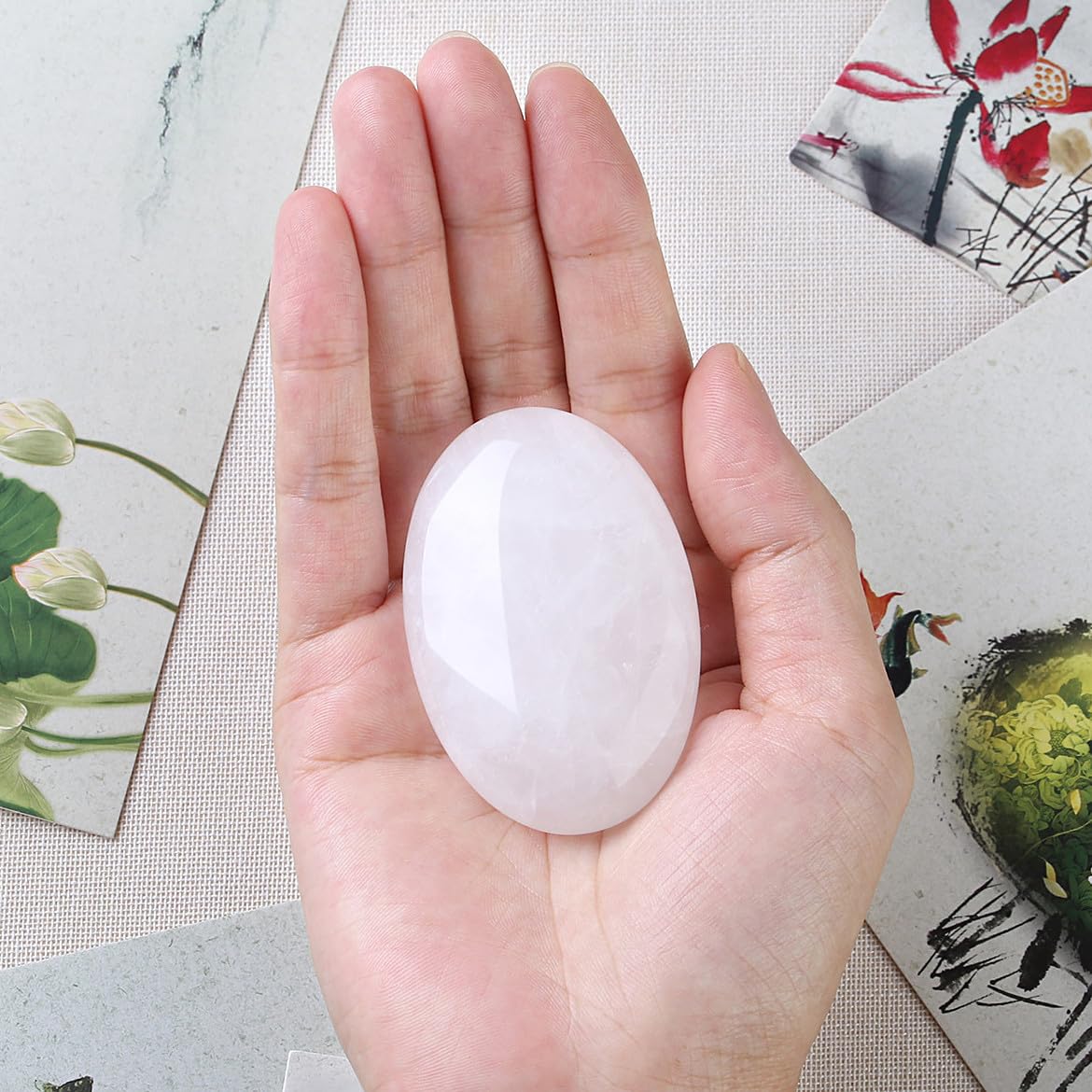 DUQGUHO pierre de paume naturelle, quartz blanc, portable.