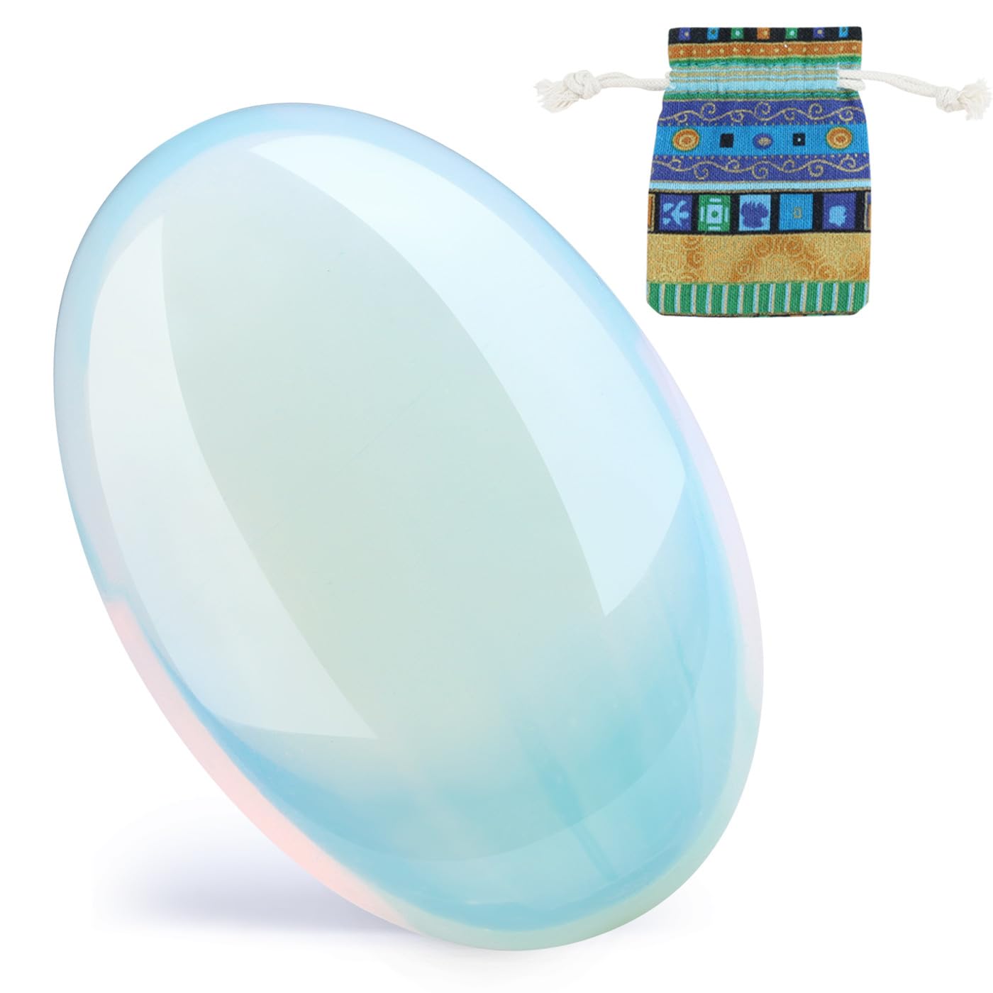 DUQGUHO Opalite palm stone : pierre paume de 6 cm et reflets irisés.