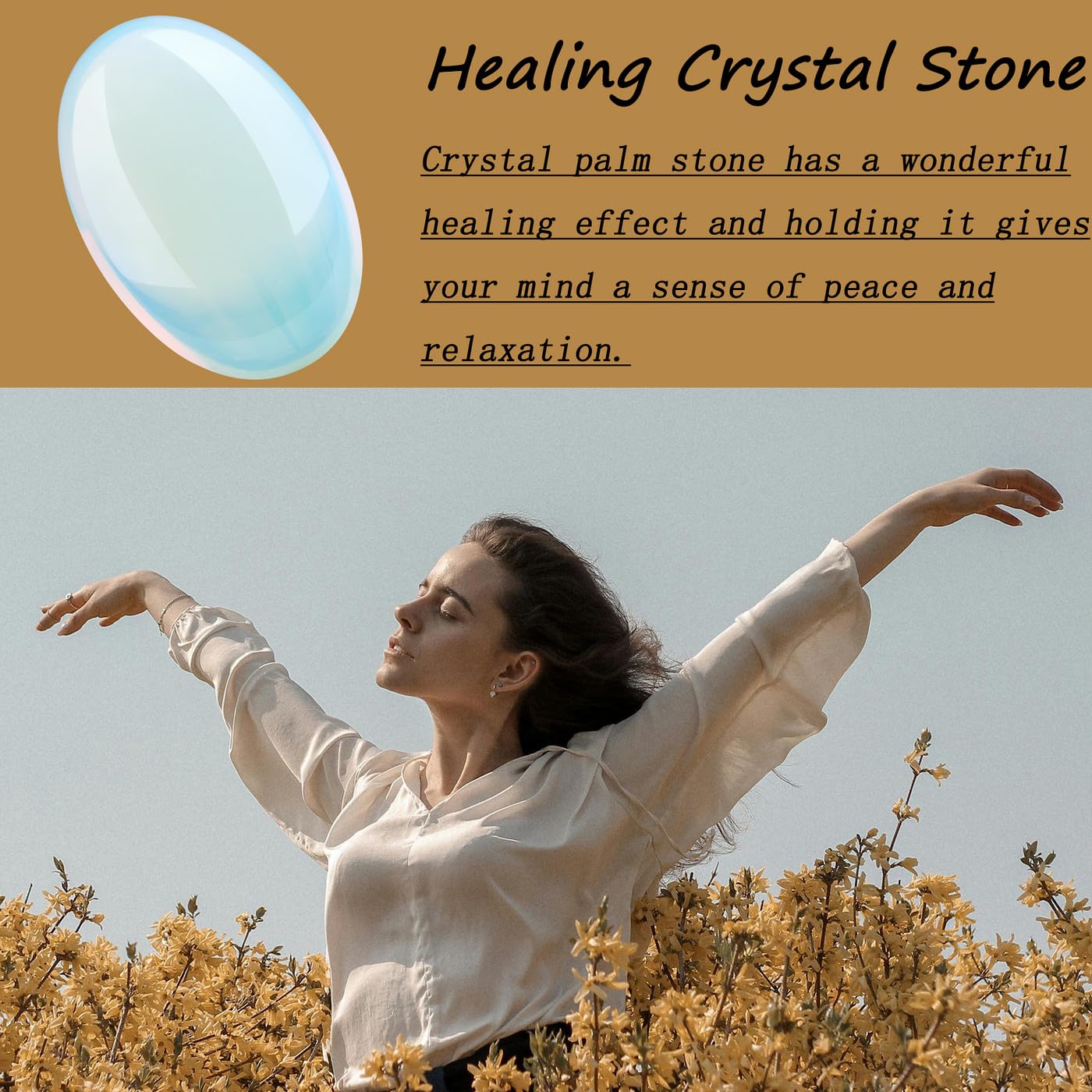 DUQGUHO Opalite palm stone dans sa pochette bohème, prêt à offrir.