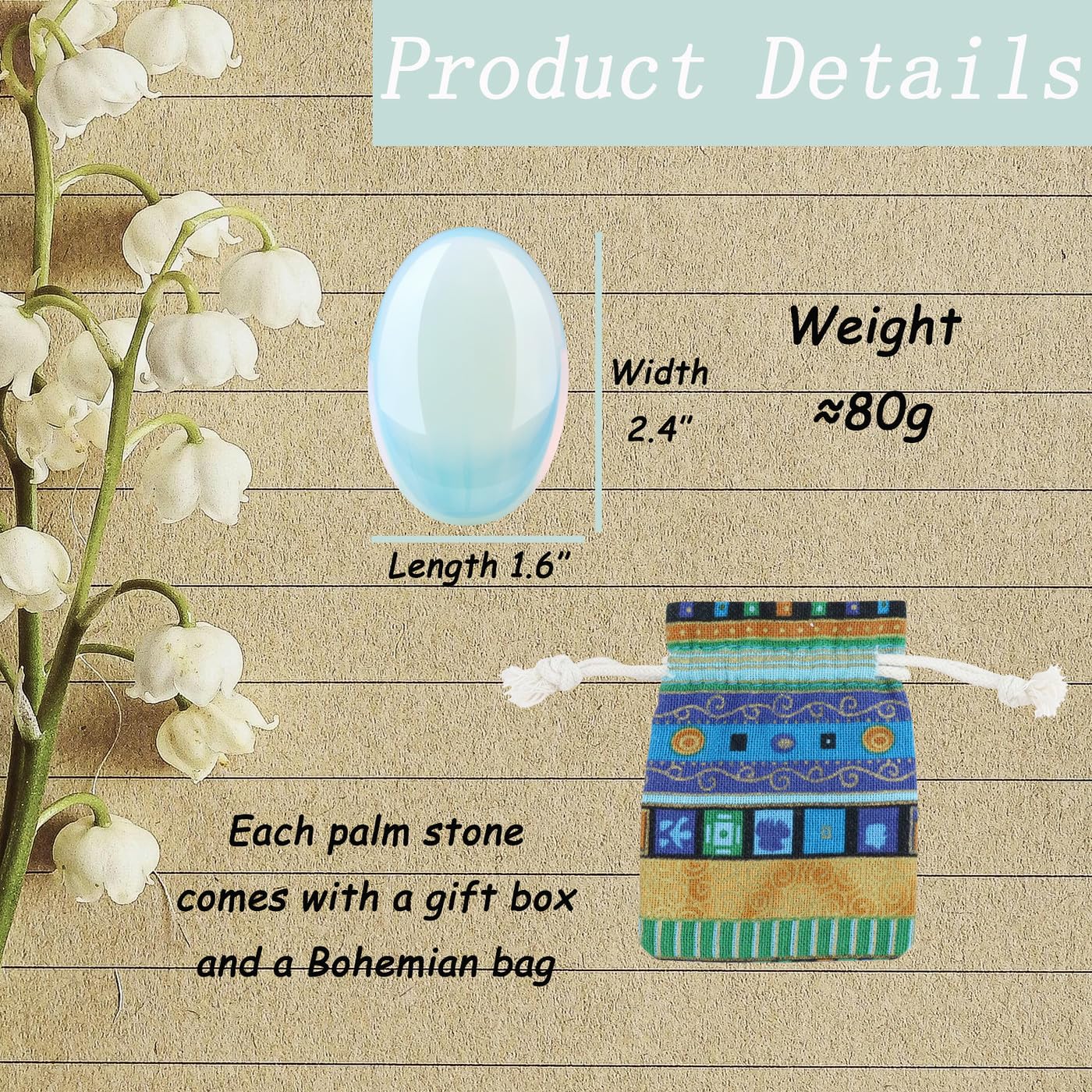 DUQGUHO Opalite palm stone avec boîte cadeau élégante.