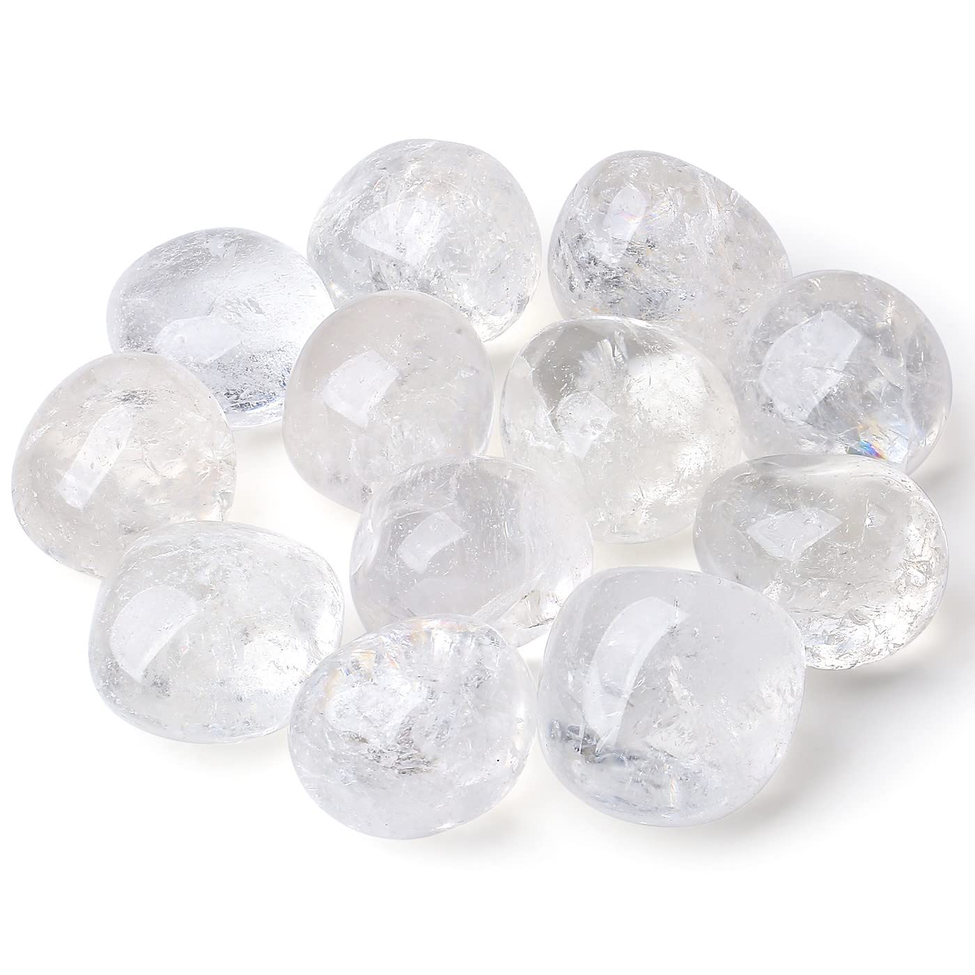 DUQGUHO quartz clair : galet brut dans vase décoratif et élégant.