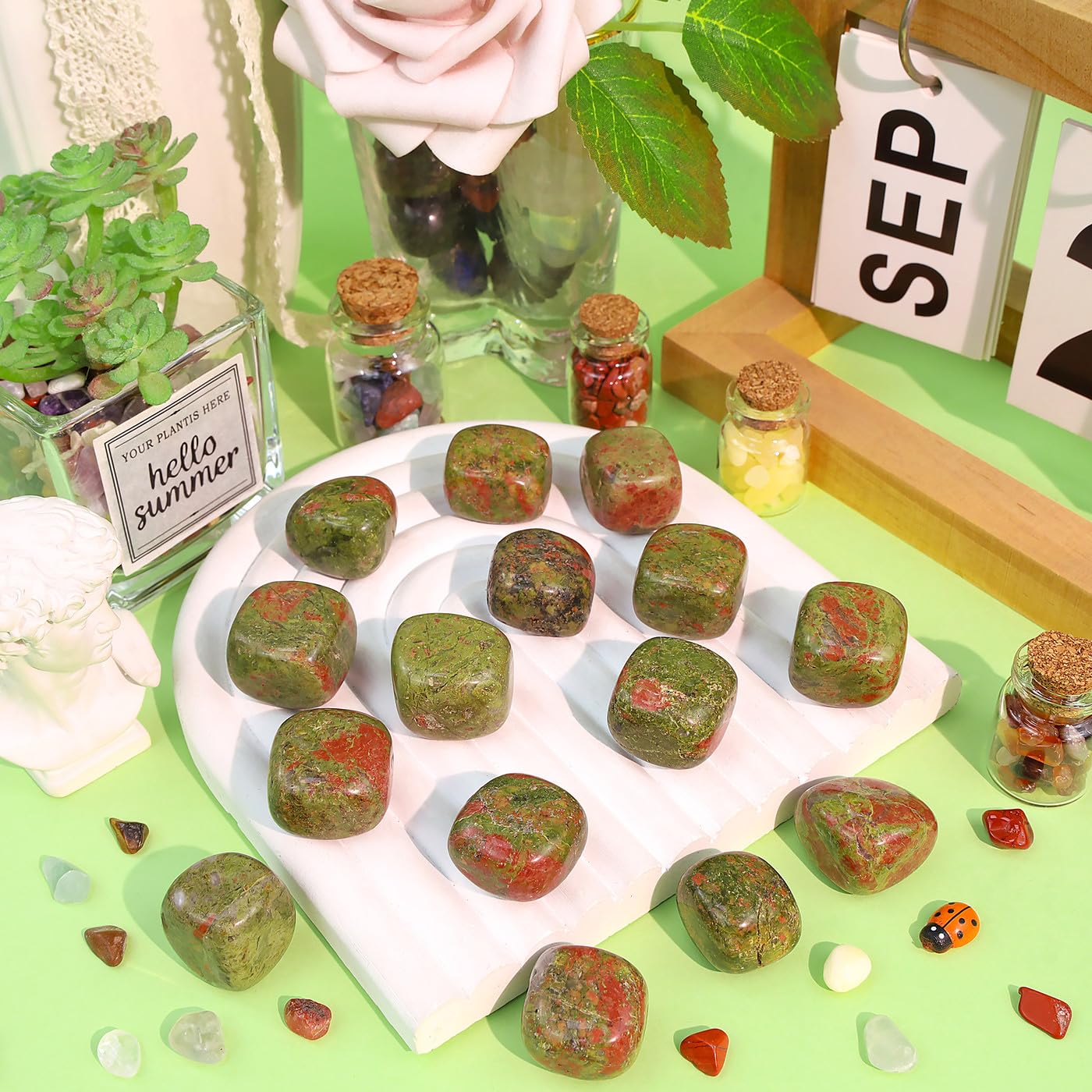 Unakite DUQGUHO pour aquarium et terrarium, couleur et ambiance zen