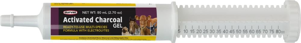 Gel charbon activé Durvet 80 ml, pratique pour les soins quotidiens des animaux.