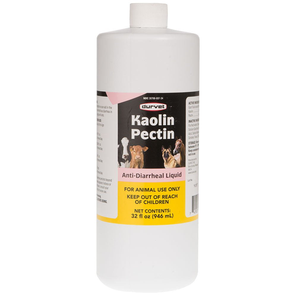 Durvet Kaolin-Pectine Antidiarrhéique, flacon de 32 onces, usage après premiers signes de diarrhée chez les animaux.