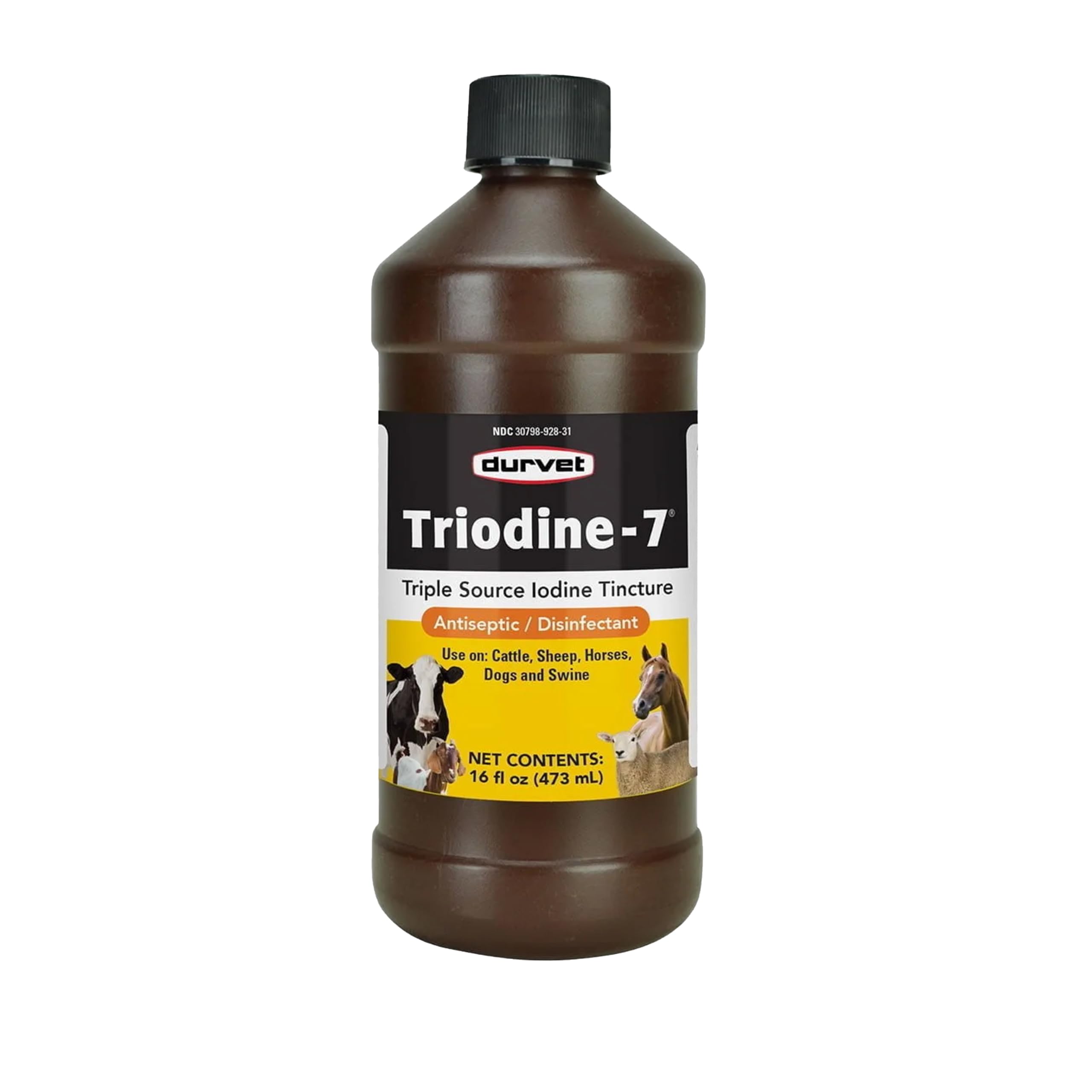 Durvet Triodine-7, bouteille 16 onces, antiseptique efficace pour surfaces et outils.