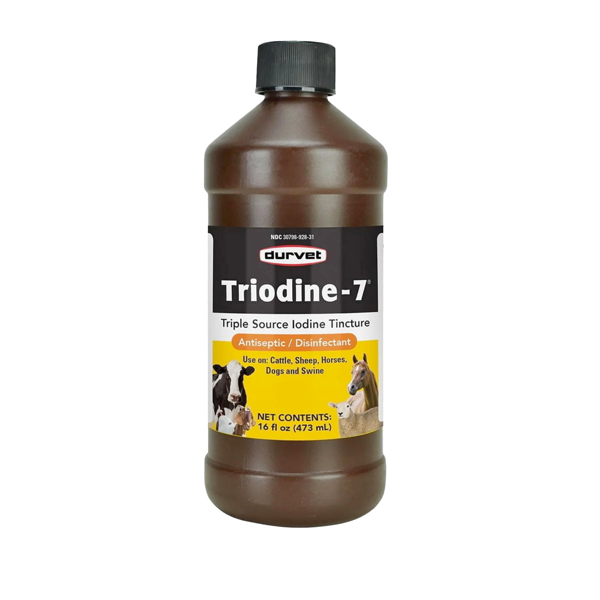 Durvet Triodine-7, bouteille 16 onces, antiseptique efficace pour surfaces et outils.