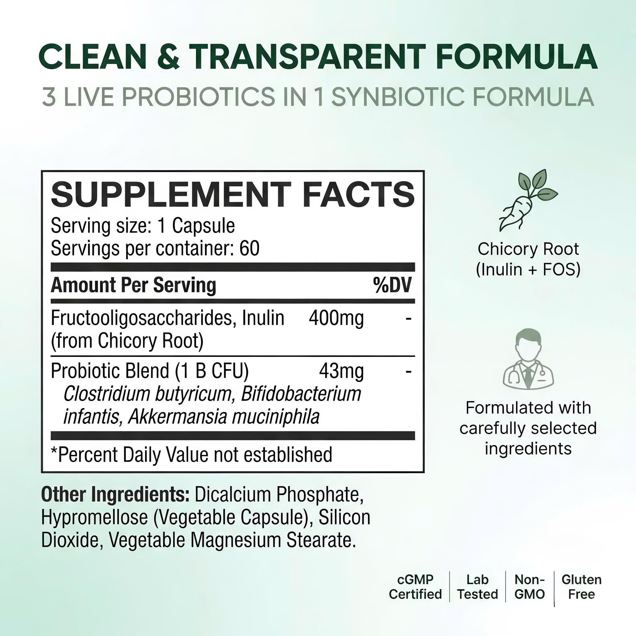Duvera Akkermansia Probiotique GLP-1 – etiquette sans sucre: routine adaptée sans sucre ajouté.