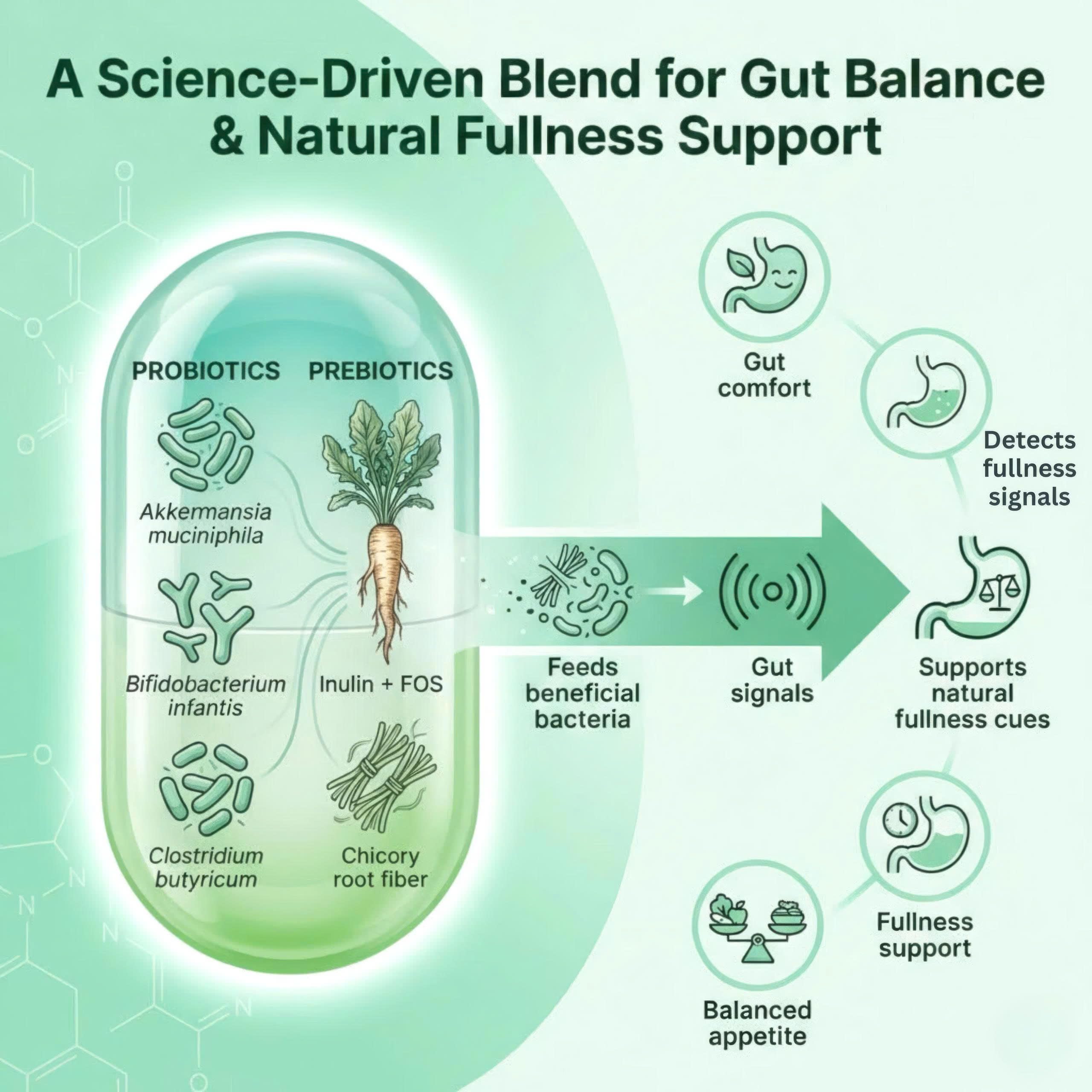 Duvera Akkermansia Probiotique GLP-1 – prébiotiques inuline: nourrit la flore et soutient l’équilibre.