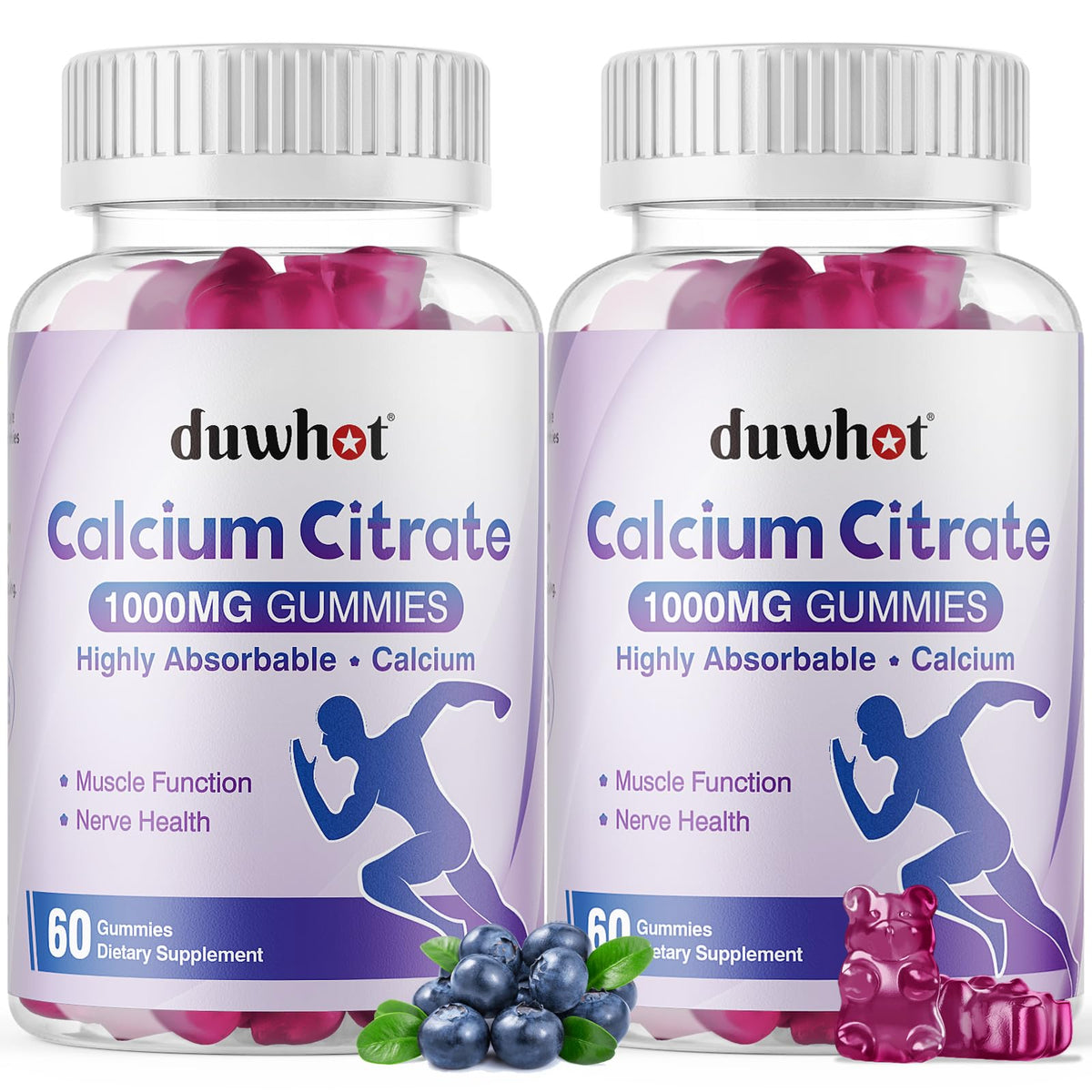 Duwhot calcium citrate gommes, bouteille, soutien quotidien des os et des muscles.