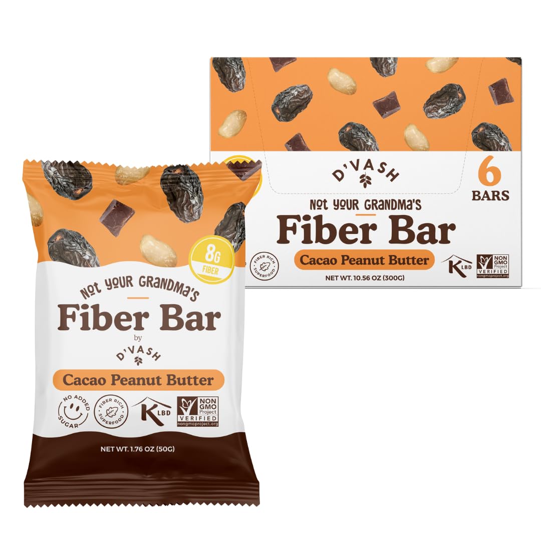 Barre fibre D’Vash cacao et beurre de cacahuète, collation riche en fibres et goût gourmand.