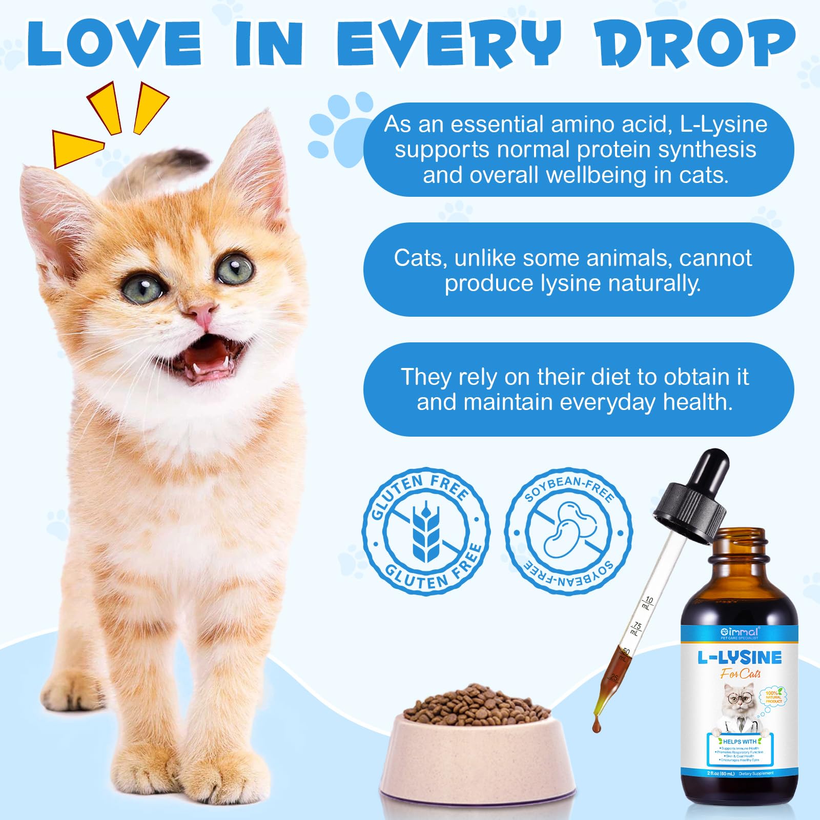 Flacon de 60 ml Dvoevivh Lysine pour chats et suivi durable