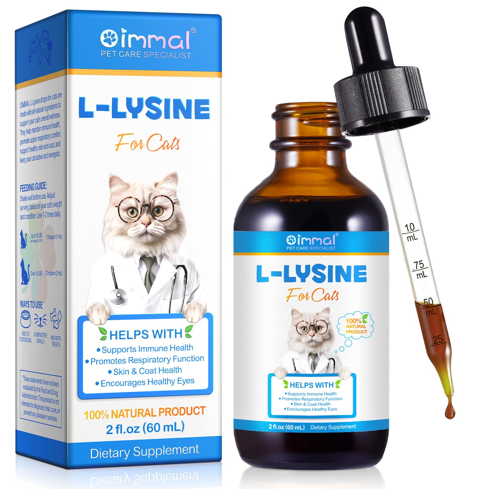 Dvoevivh Lysine chats – flacon avec pipette pour dosage précis