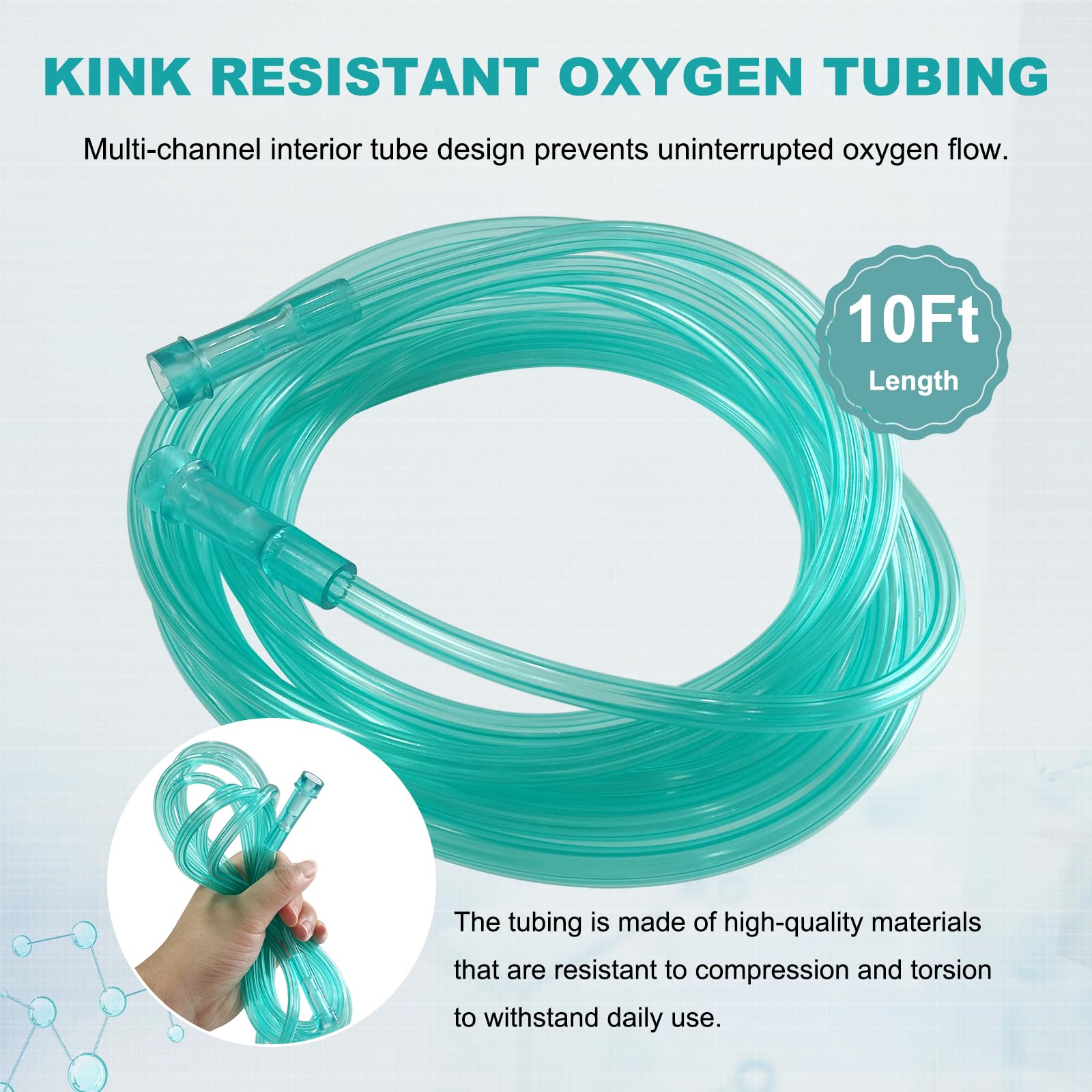 Tuyau DWCHECK anti-enchevetrement 10 pieds vert: réduction des noeuds pendant l'oxygénothérapie.