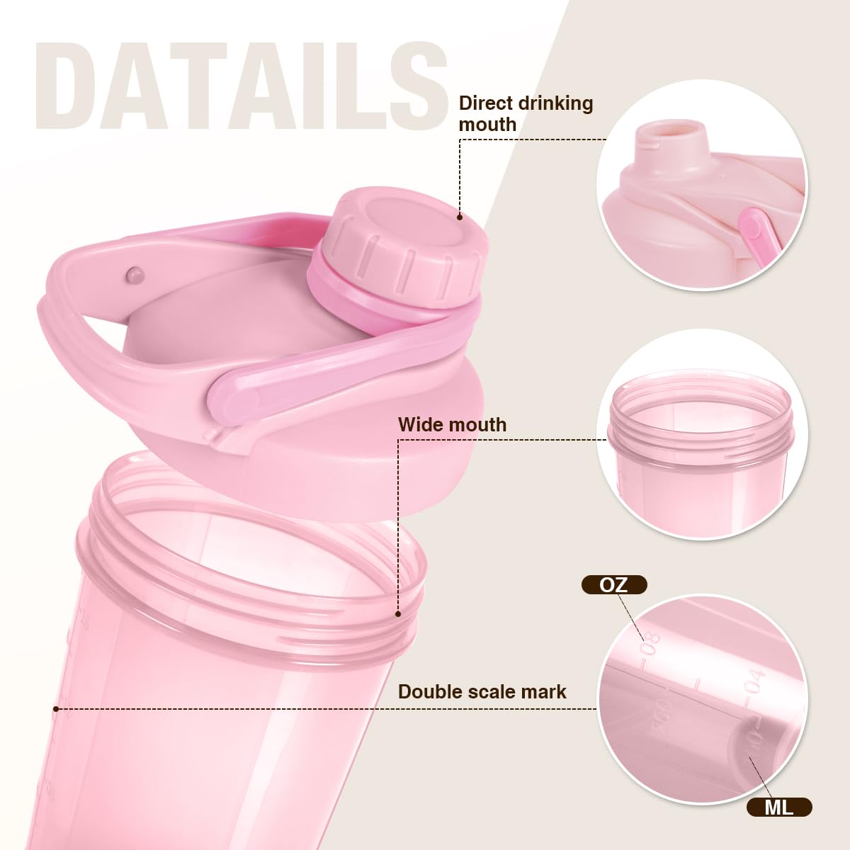 D.Y.A shaker 16oz graduations imprimées pour mesurer facilement les portions.