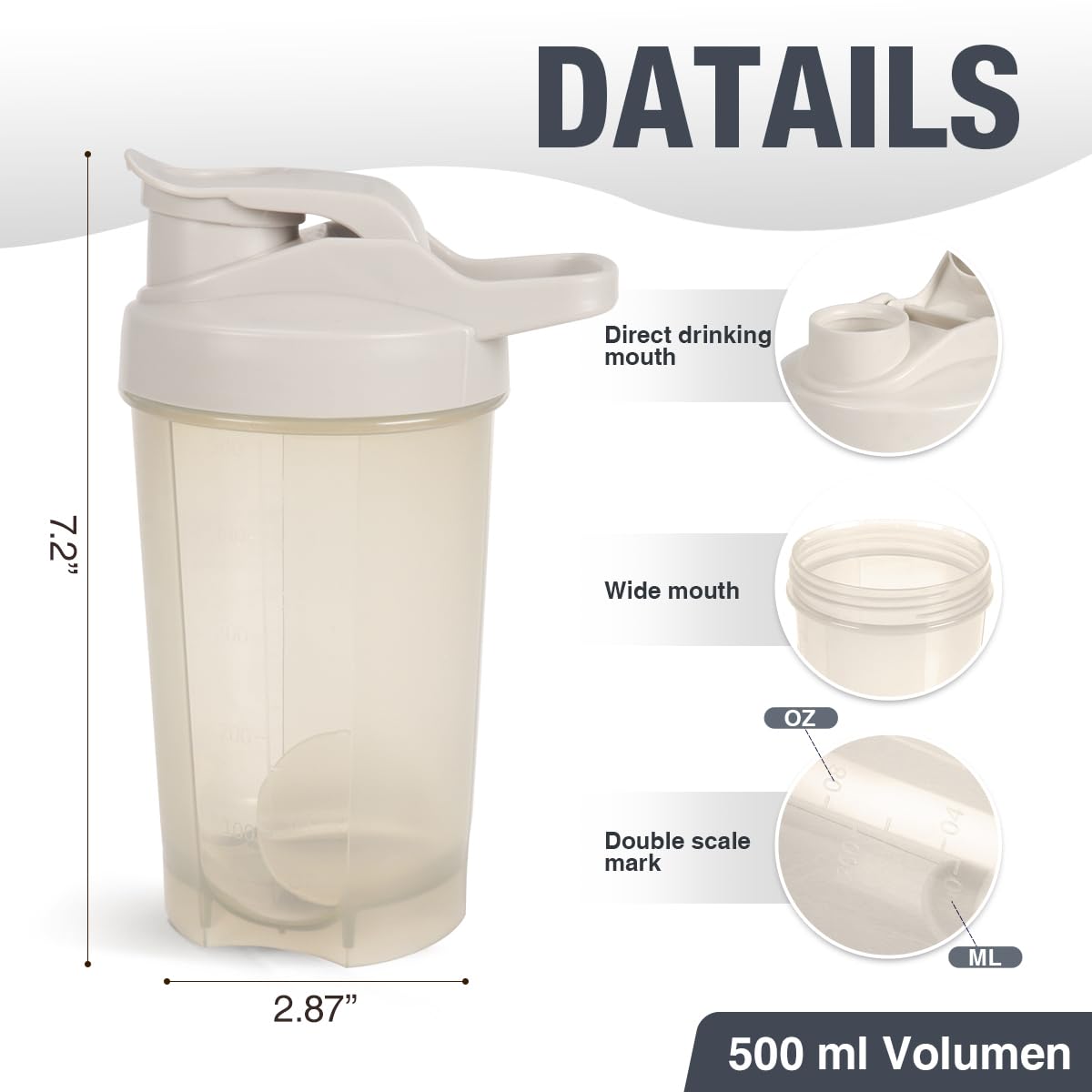 Shaker D.Y.A 16oz gris avec graduations pour mesurer avec précision