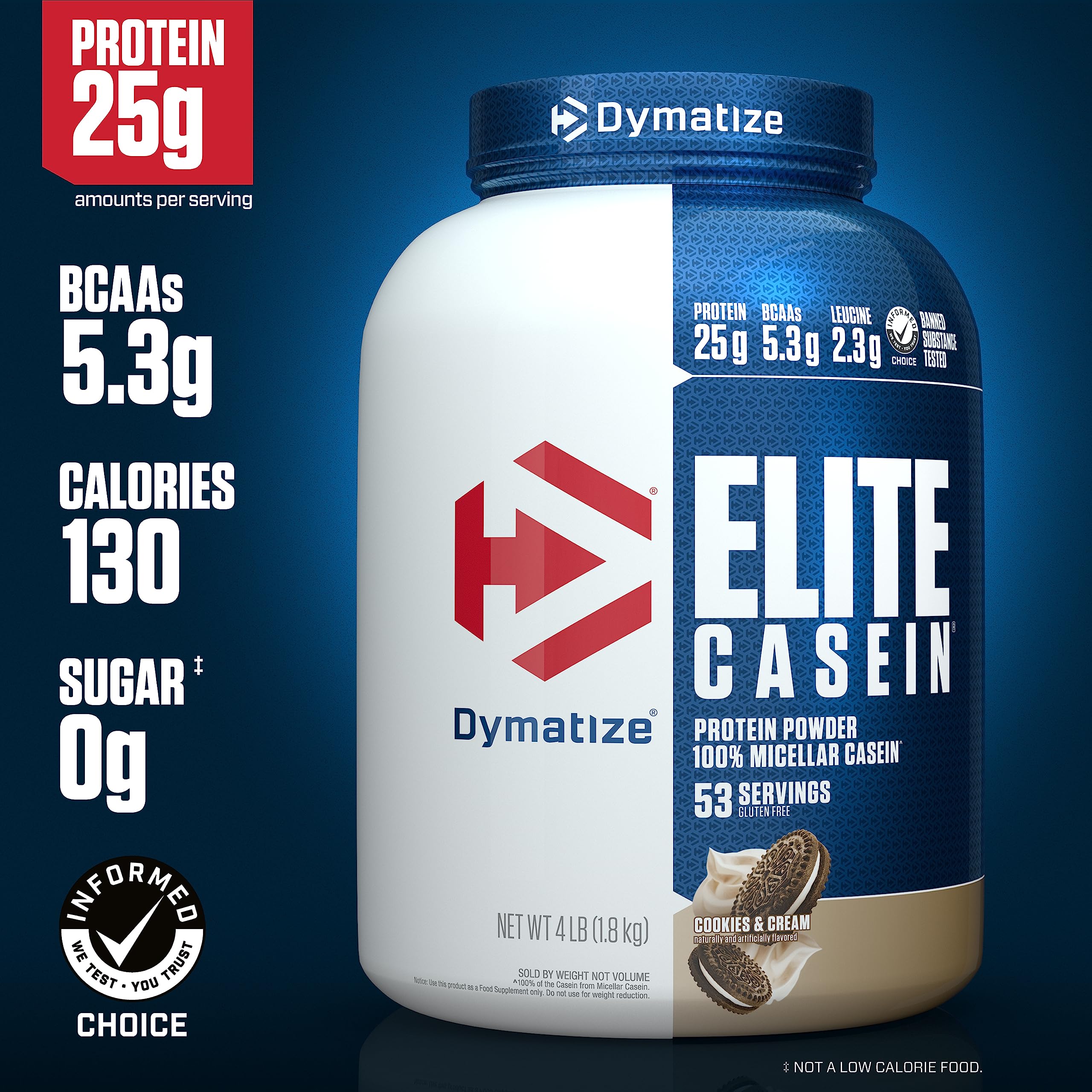 Cuillère-mesure Dymatize Elite Casein Cookies & Cream, dosage précis pour récupération nocturne