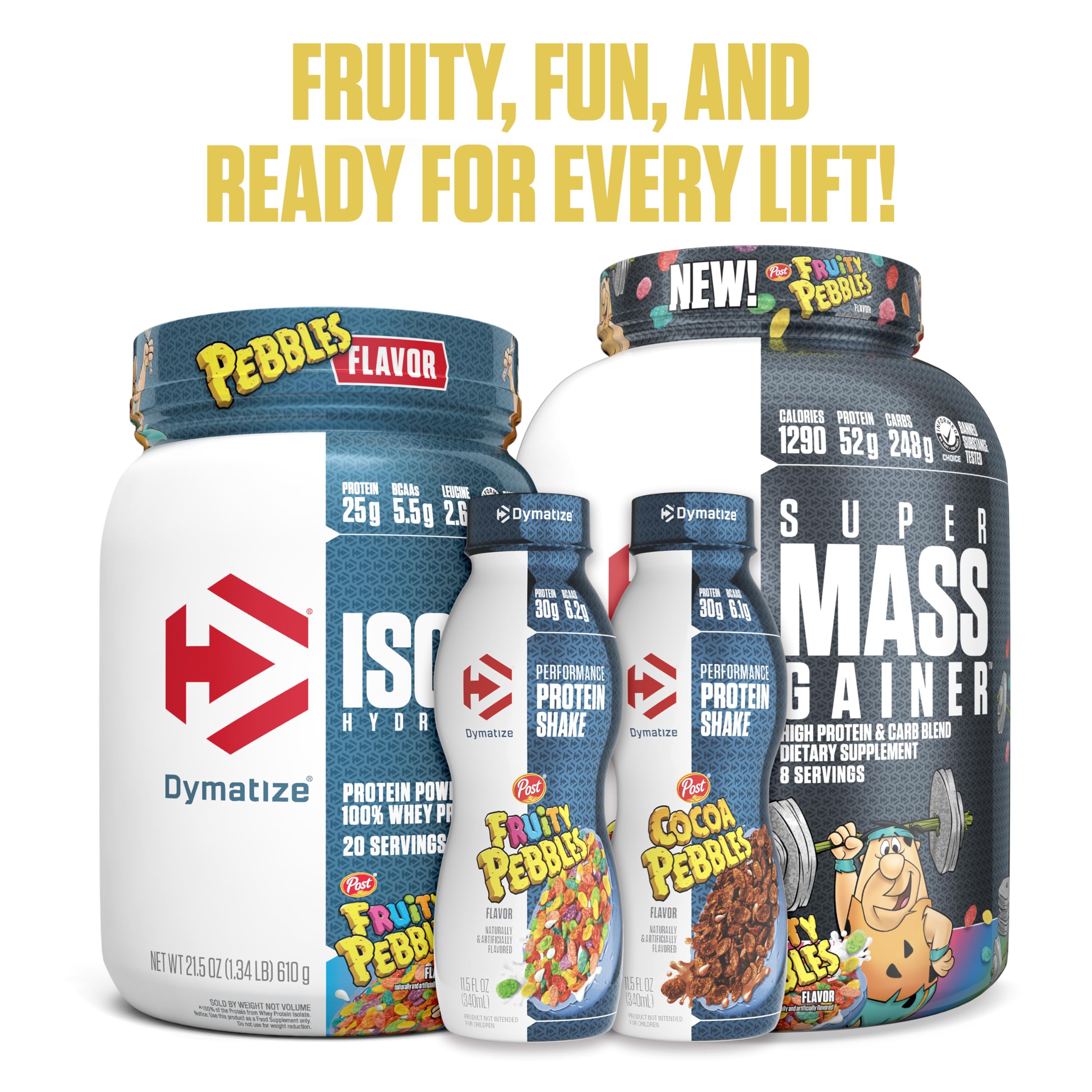 Dymatize ISO100 goût Fruity Pebbles, arôme séduisant pour une collation gourmande.
