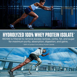 Étiquette ISO100 sans lactose, informations nutritionnelles claires.